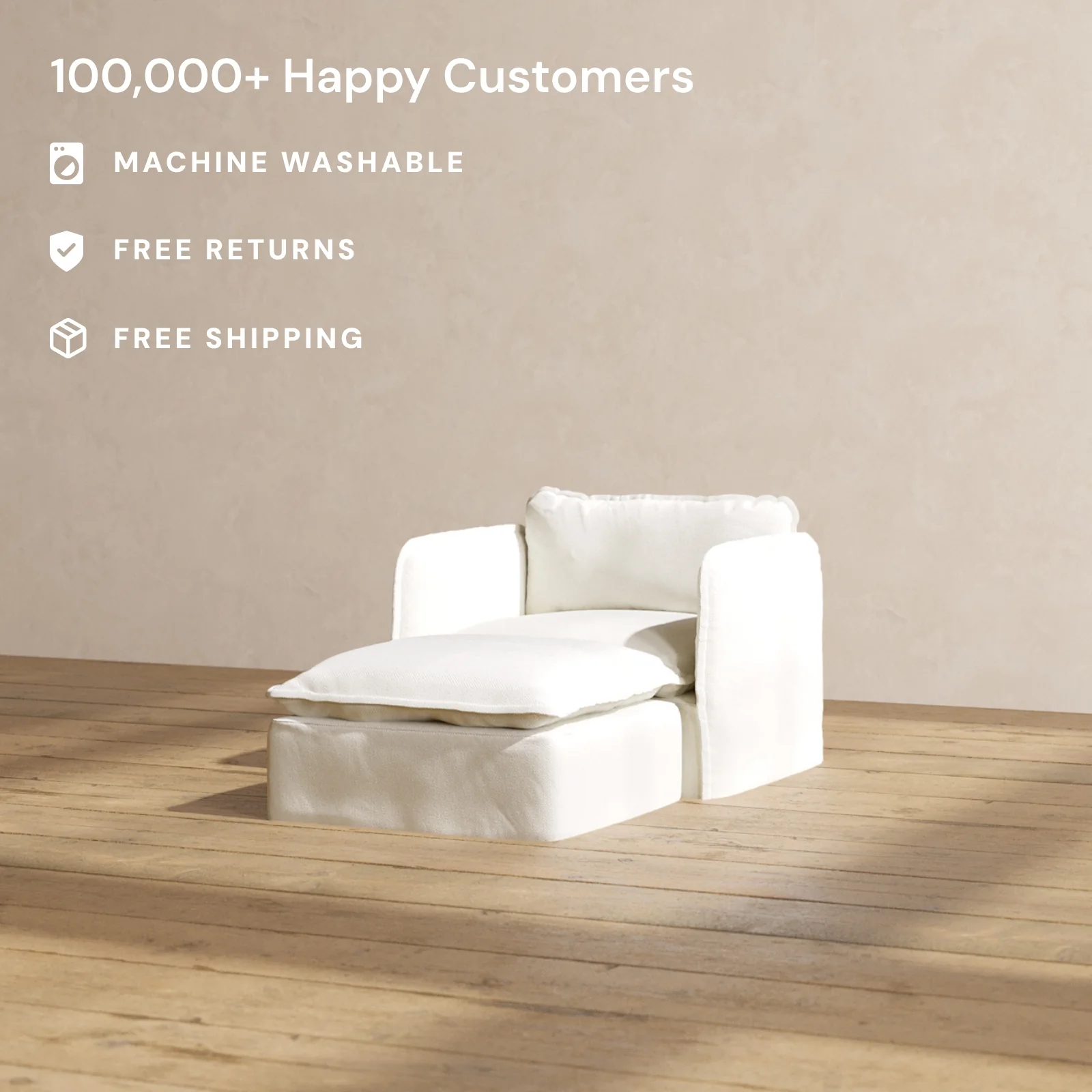 Modular Washable Chaise Armchair in Eggshell | Deluxe+ Seat | Cloud Pillow - Image 2