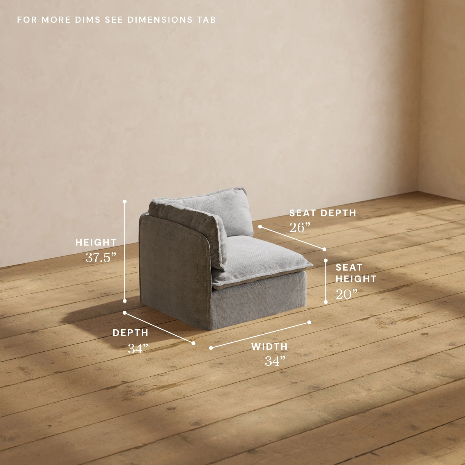 Modular Washable End Chair - Left in Ash | Deluxe+ Seat | Cloud Pillow - Image 5