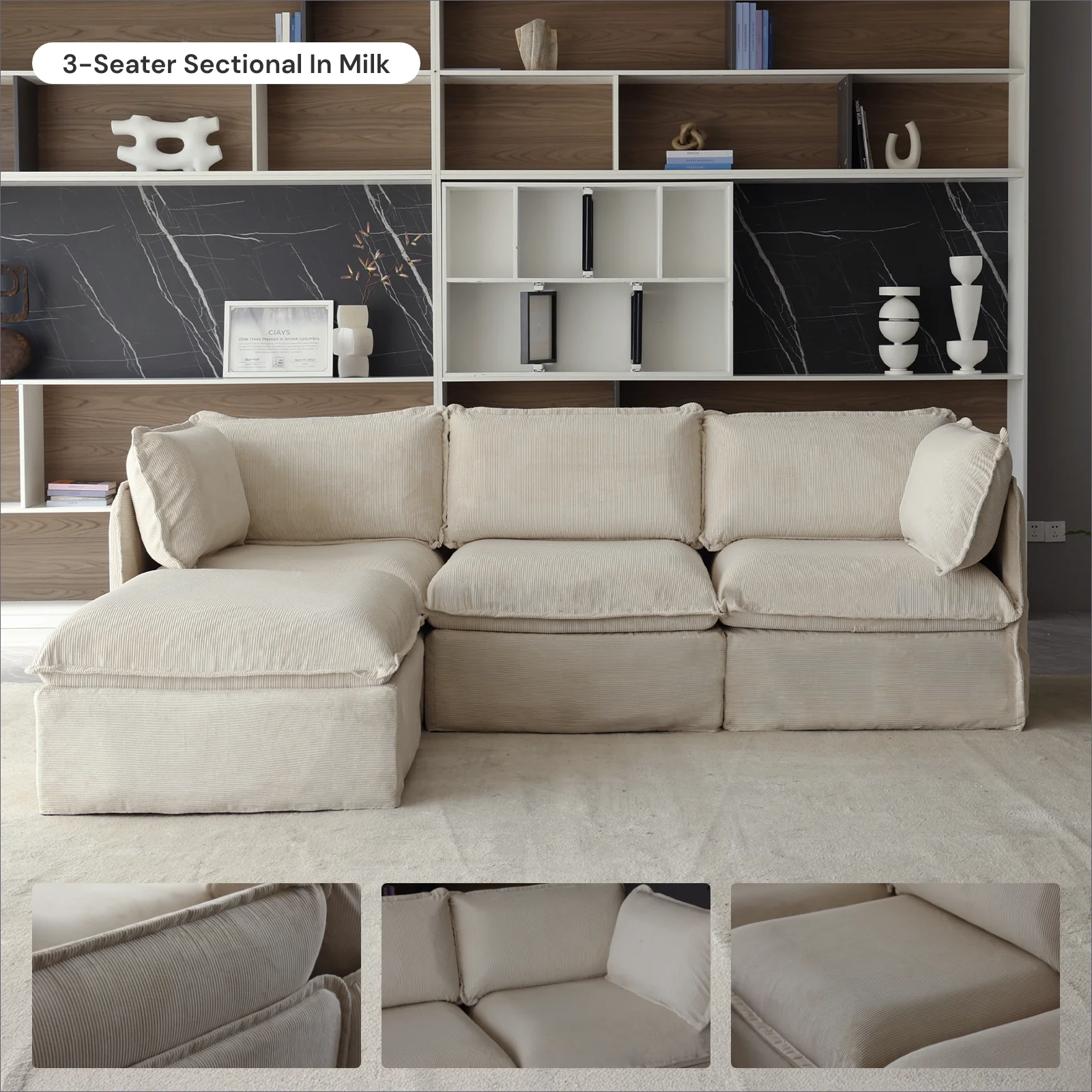 Modular Washable End Chair - Left in Milk | Deluxe+ Seat | Cloud Pillow - Image 7