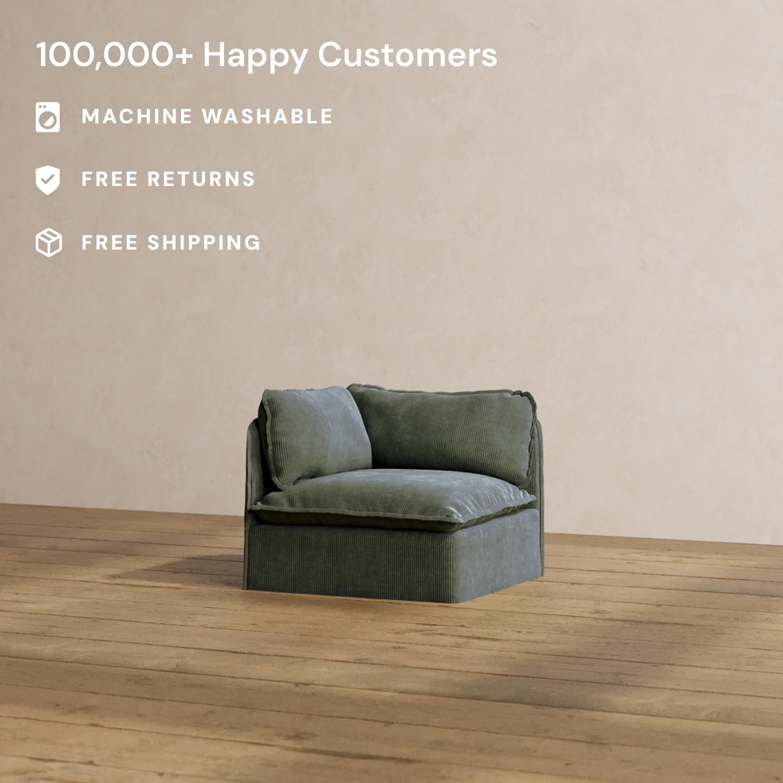 Modular Washable End Chair - Left in Olivine | Memorix+ Seat | Contour Pillow - Image 2