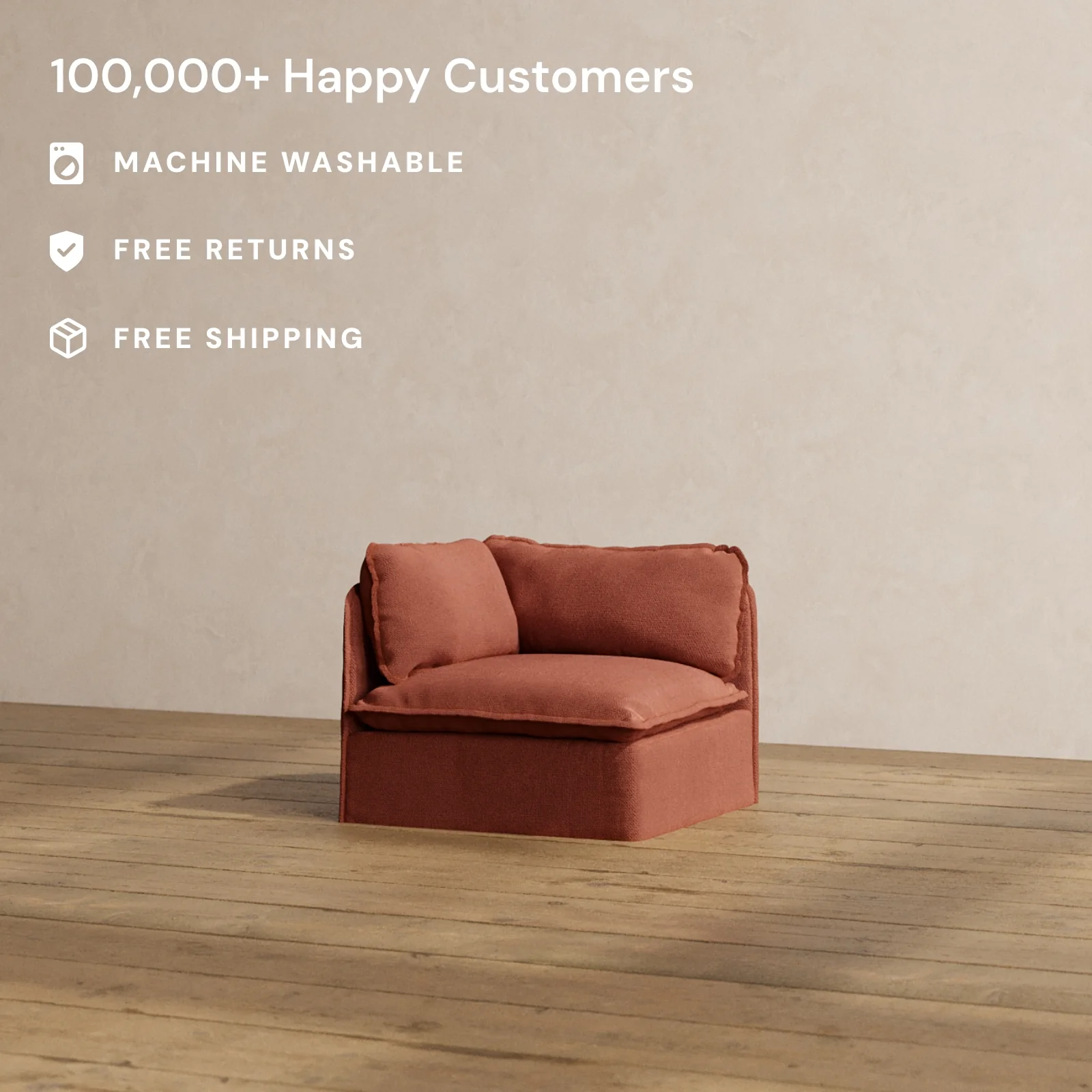 Modular Washable End Chair - Left in Rust | Deluxe+ Seat | Cloud Pillow - Image 2