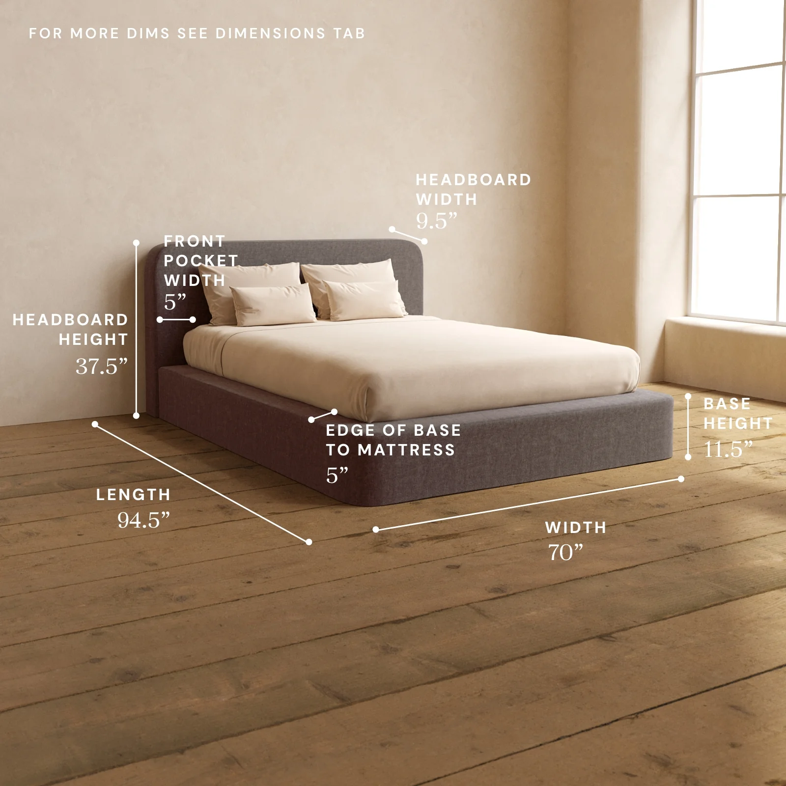 Queen Upholstered Platform Bed + Headboard | Heirloom Velvet in Caviar - Image 5