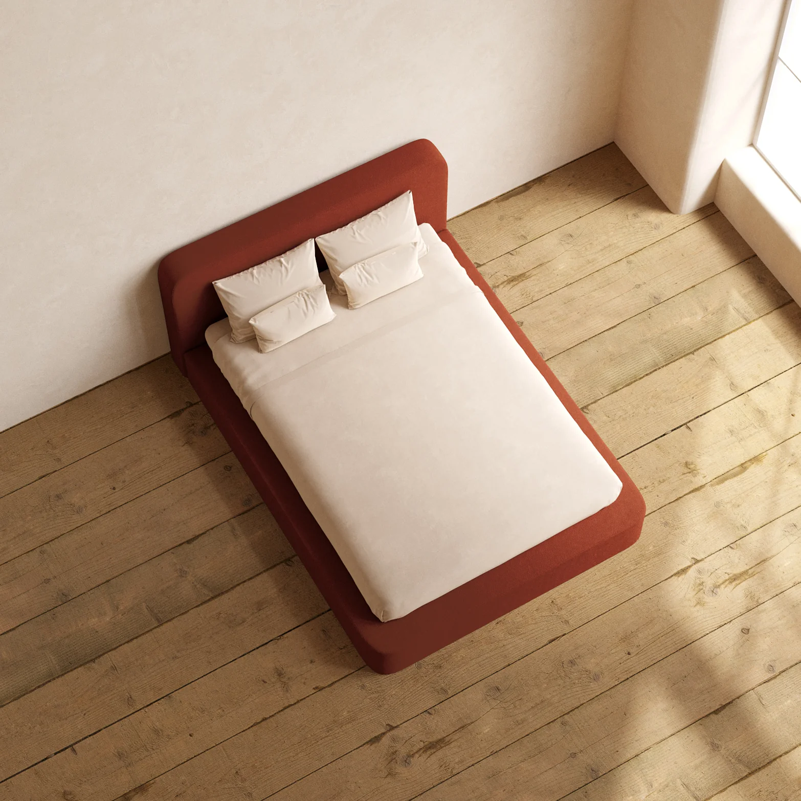 Queen Upholstered Platform Bed + Headboard | Knit Velvet in Rust - Image 8