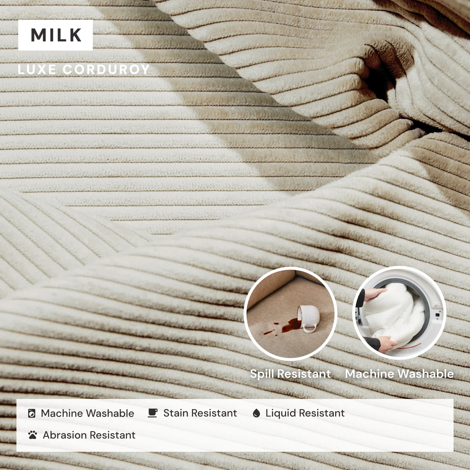 Queen Upholstered Platform Bed + Headboard | Luxe Corduroy in Milk - Image 3
