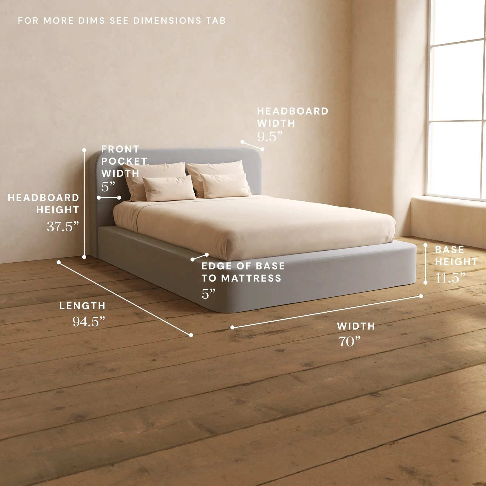 Queen Upholstered Platform Bed + Headboard | Micro Chenille in Pumice - Image 5