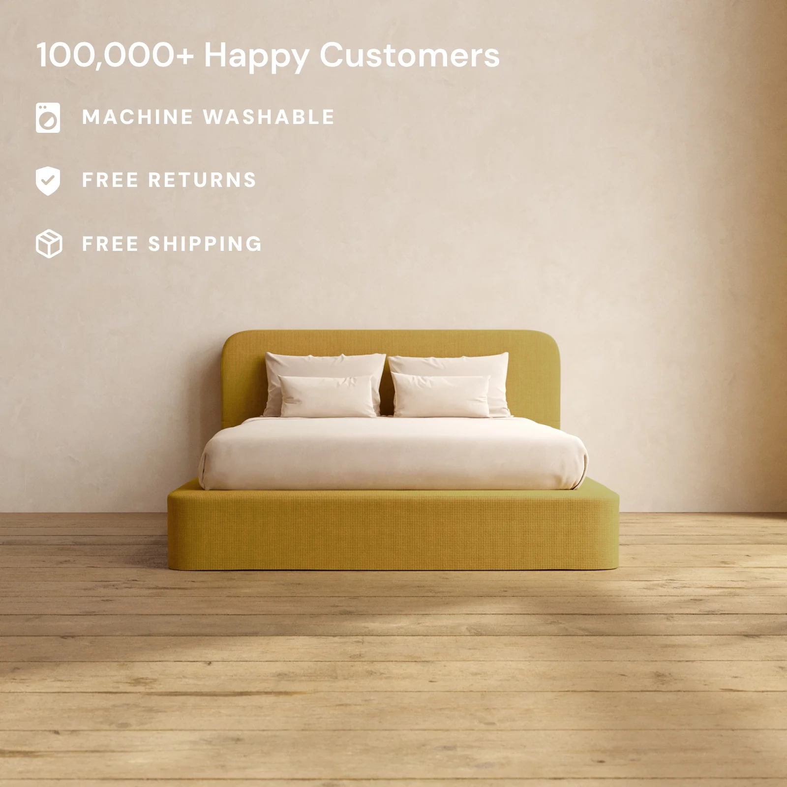 Queen Upholstered Platform Bed + Headboard | Mizu Weave in Kiiro - Image 2