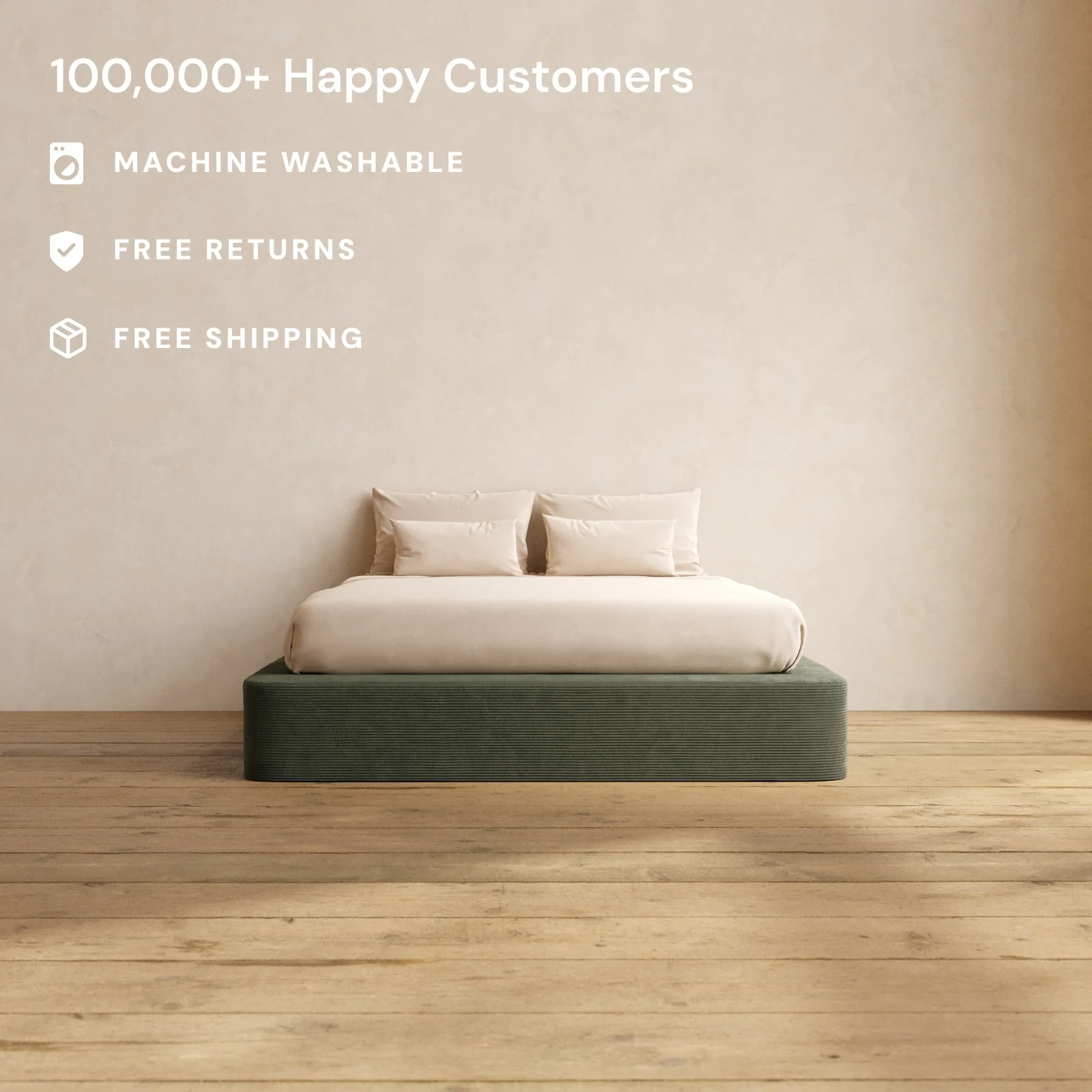 Queen Upholstered Platform Bed | Luxe Corduroy in Olivine - Image 2
