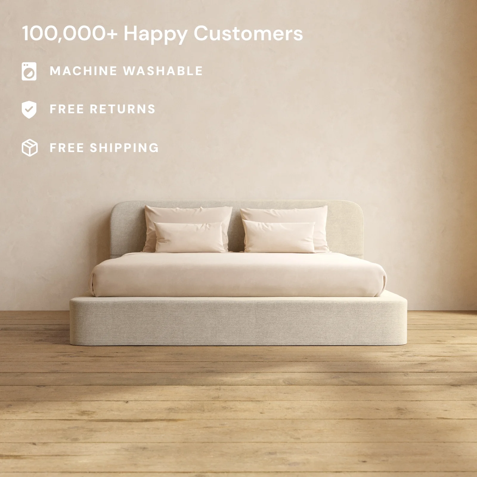 Slipcover Only - King Upholstered Platform Bed + Headboard | Blended Weave in Oat - Image 2