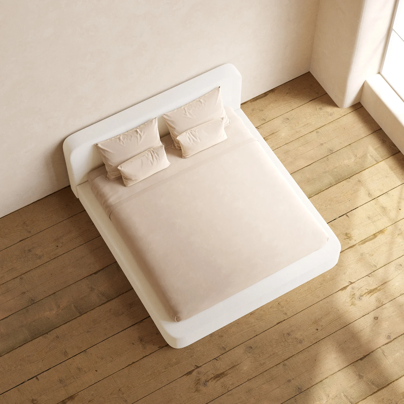 Slipcover Only - King Upholstered Platform Bed + Headboard | Knit Velvet in Powder - Image 6