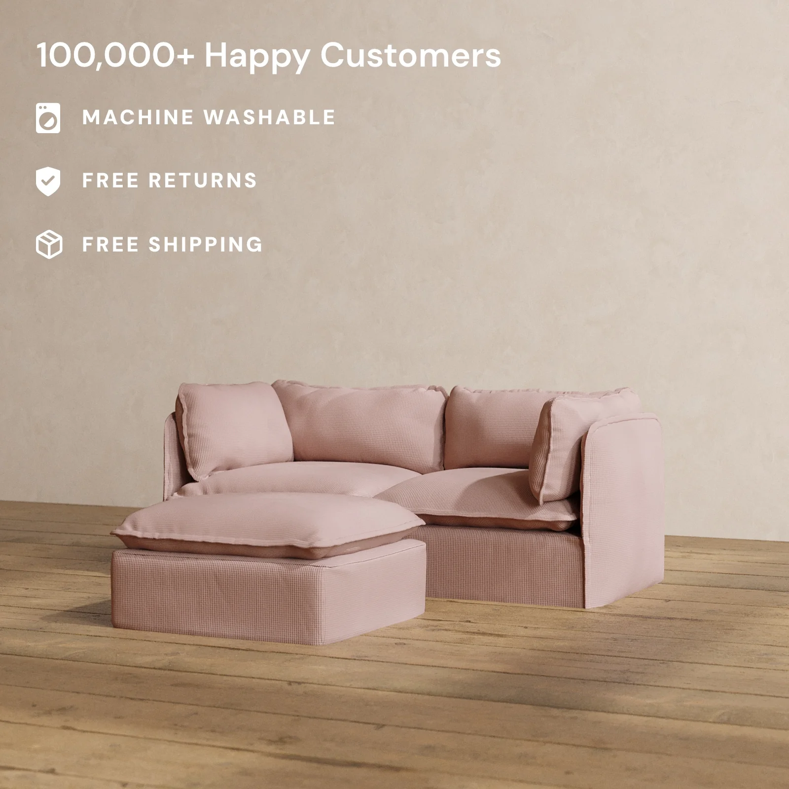 Slipcover Only - Modular Washable 2-Seater + Ottoman in Sakura - Image 2