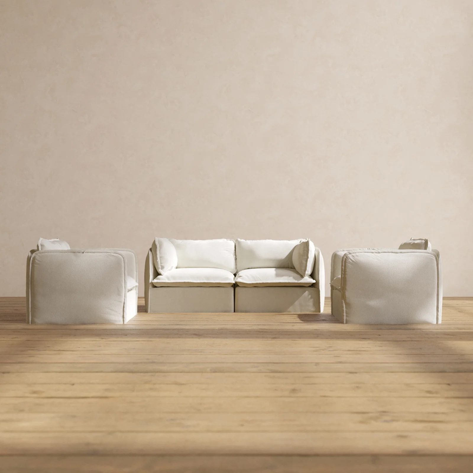 Slipcover Only - Modular Washable 2-Seater Sofa + Armchair Set in Eggshell