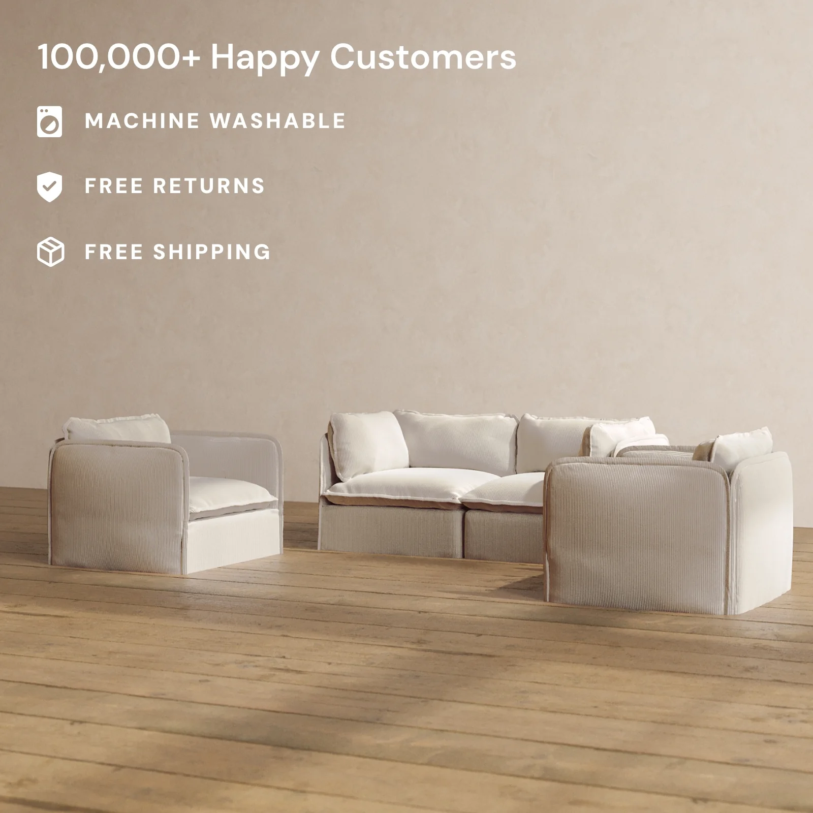 Slipcover Only - Modular Washable 2-Seater Sofa + Armchair Set in Milk - Image 2