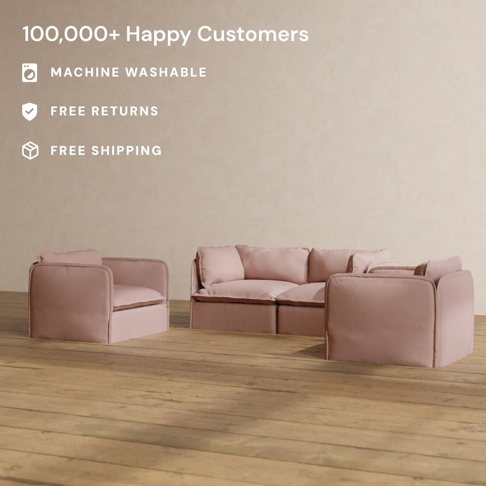 Slipcover Only - Modular Washable 2-Seater Sofa + Armchair Set in Sakura - Image 2