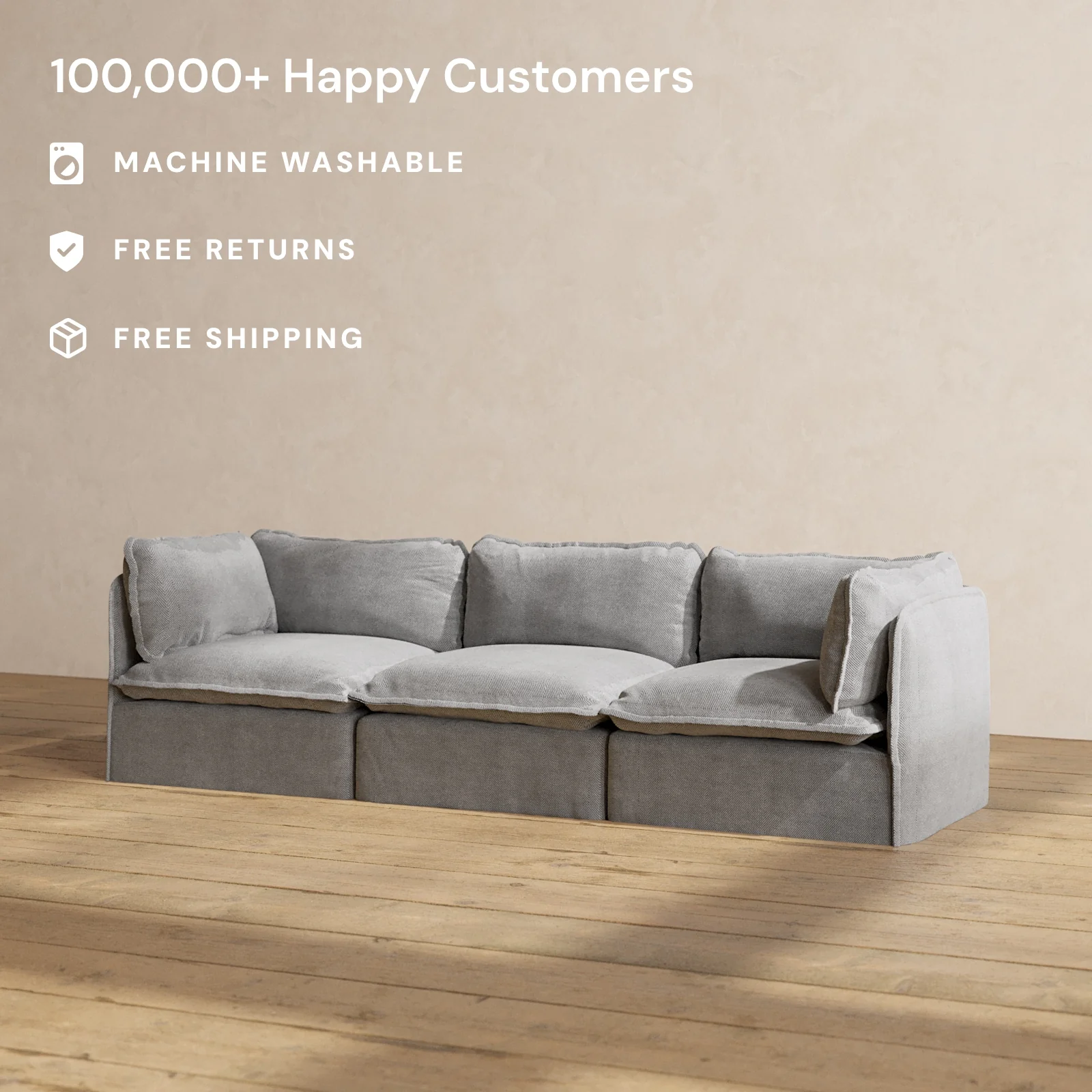 Slipcover Only - Modular Washable 3-Seater in Ash - Image 2