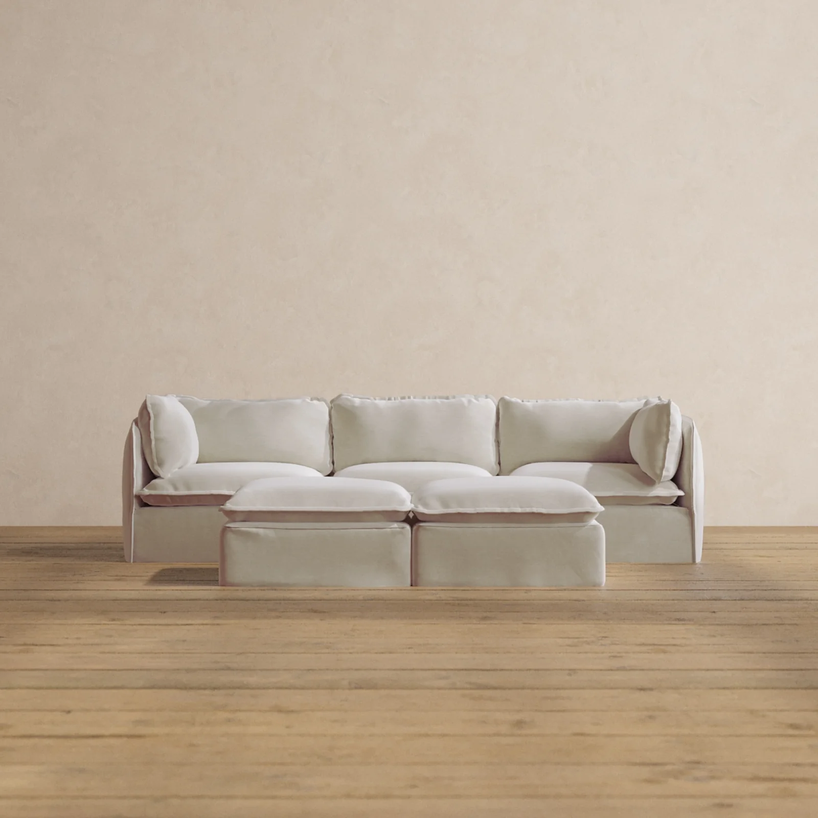 Slipcover Only - Modular Washable 3-Seater + Bench Ottoman in Coco