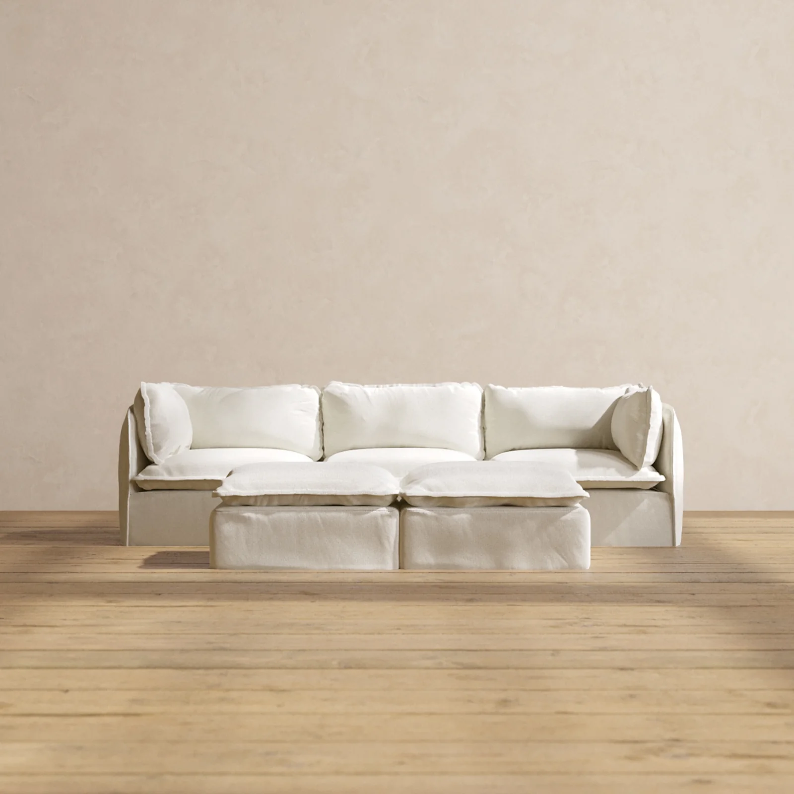 Slipcover Only - Modular Washable 3-Seater + Bench Ottoman in Eggshell
