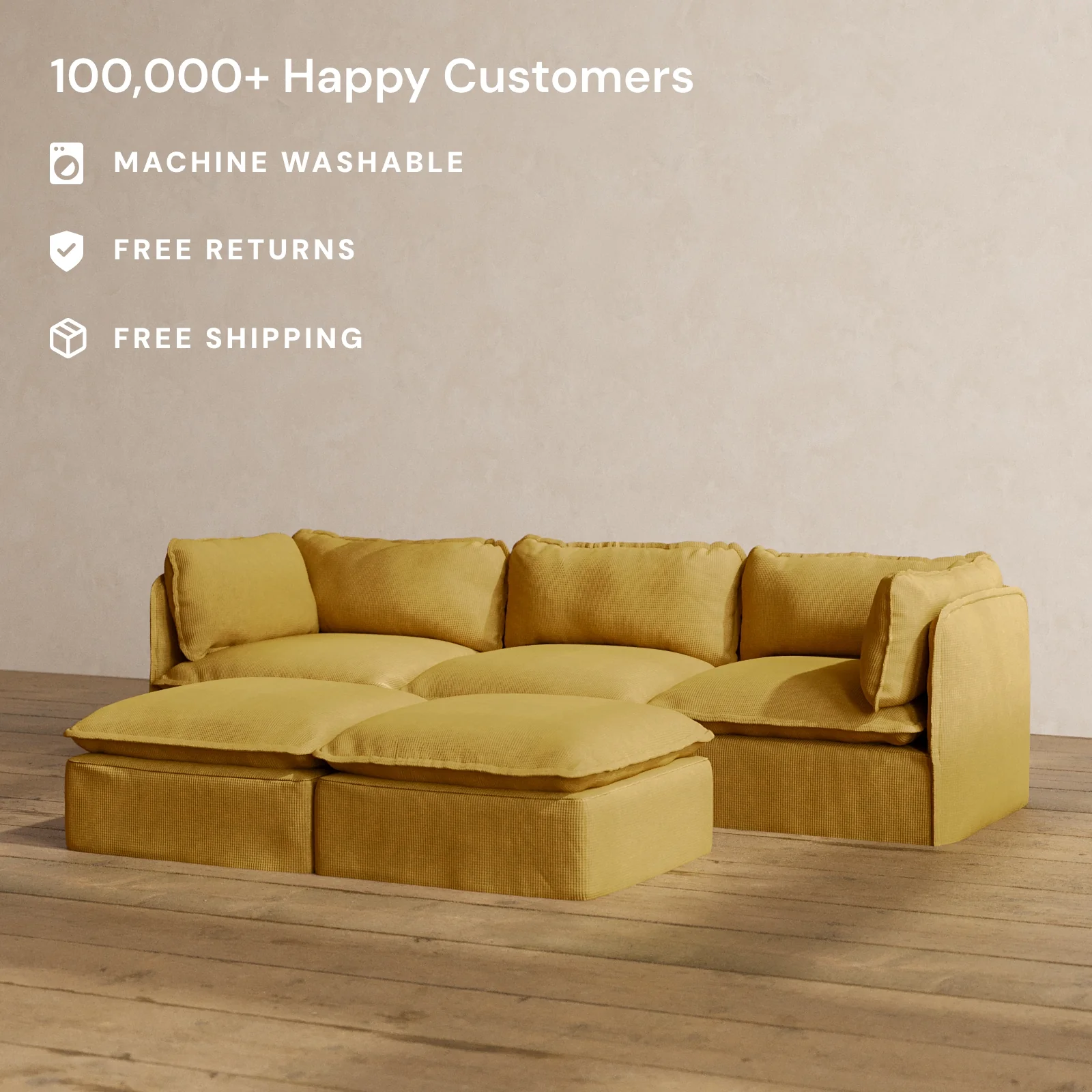 Slipcover Only - Modular Washable 3-Seater + Bench Ottoman in Kiiro - Image 2