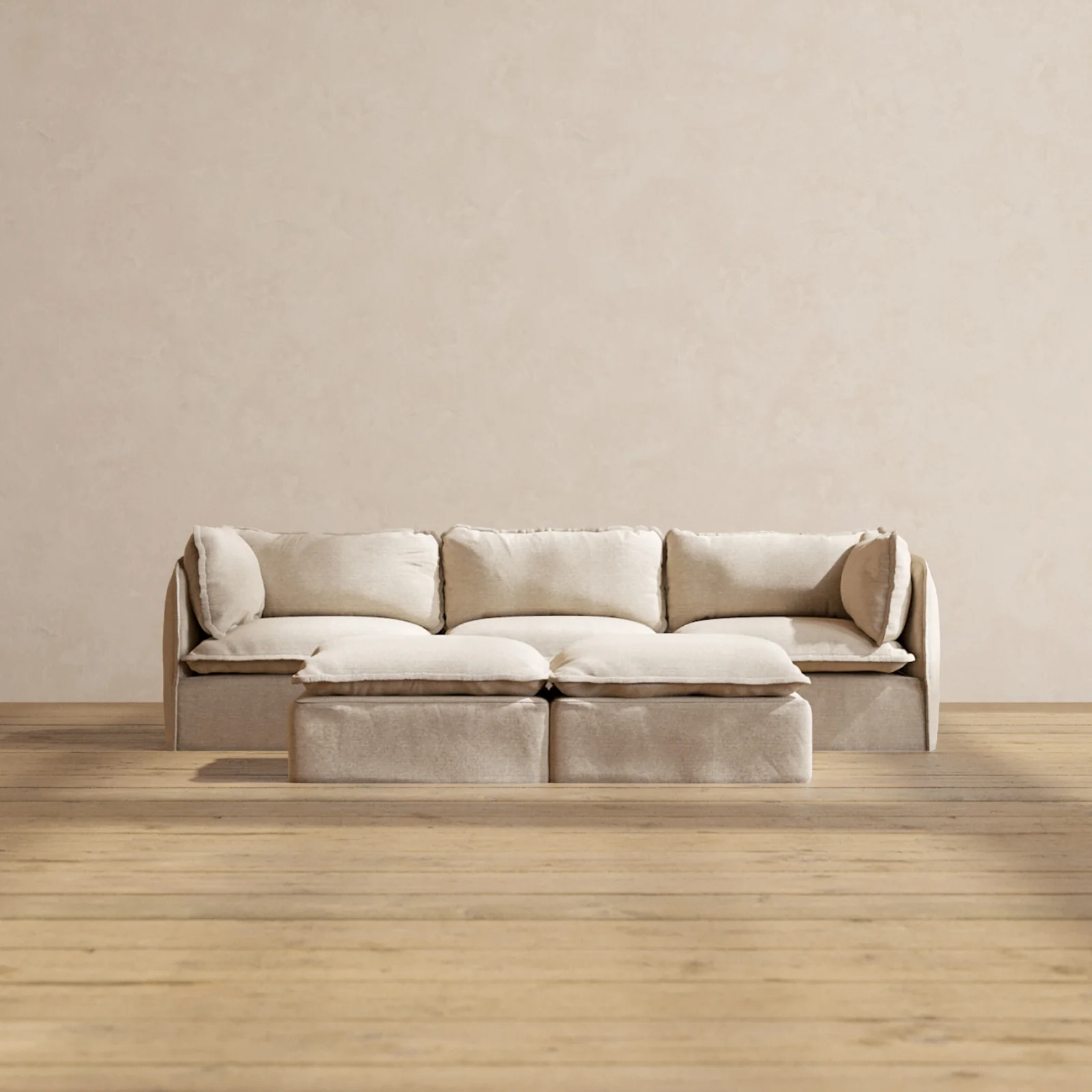 Slipcover Only - Modular Washable 3-Seater + Bench Ottoman in Oat