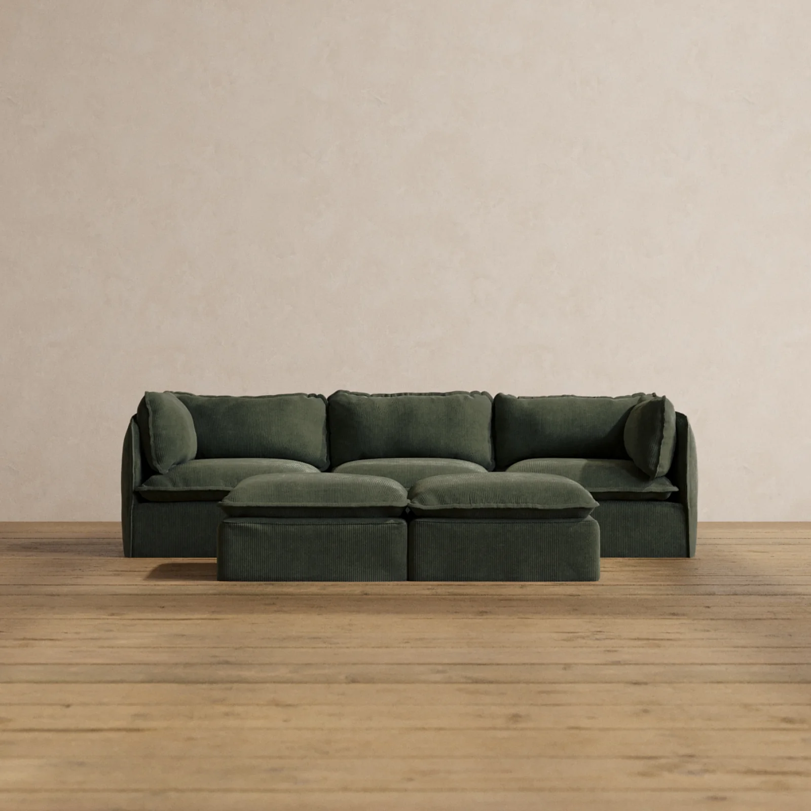 Slipcover Only - Modular Washable 3-Seater + Bench Ottoman in Olivine