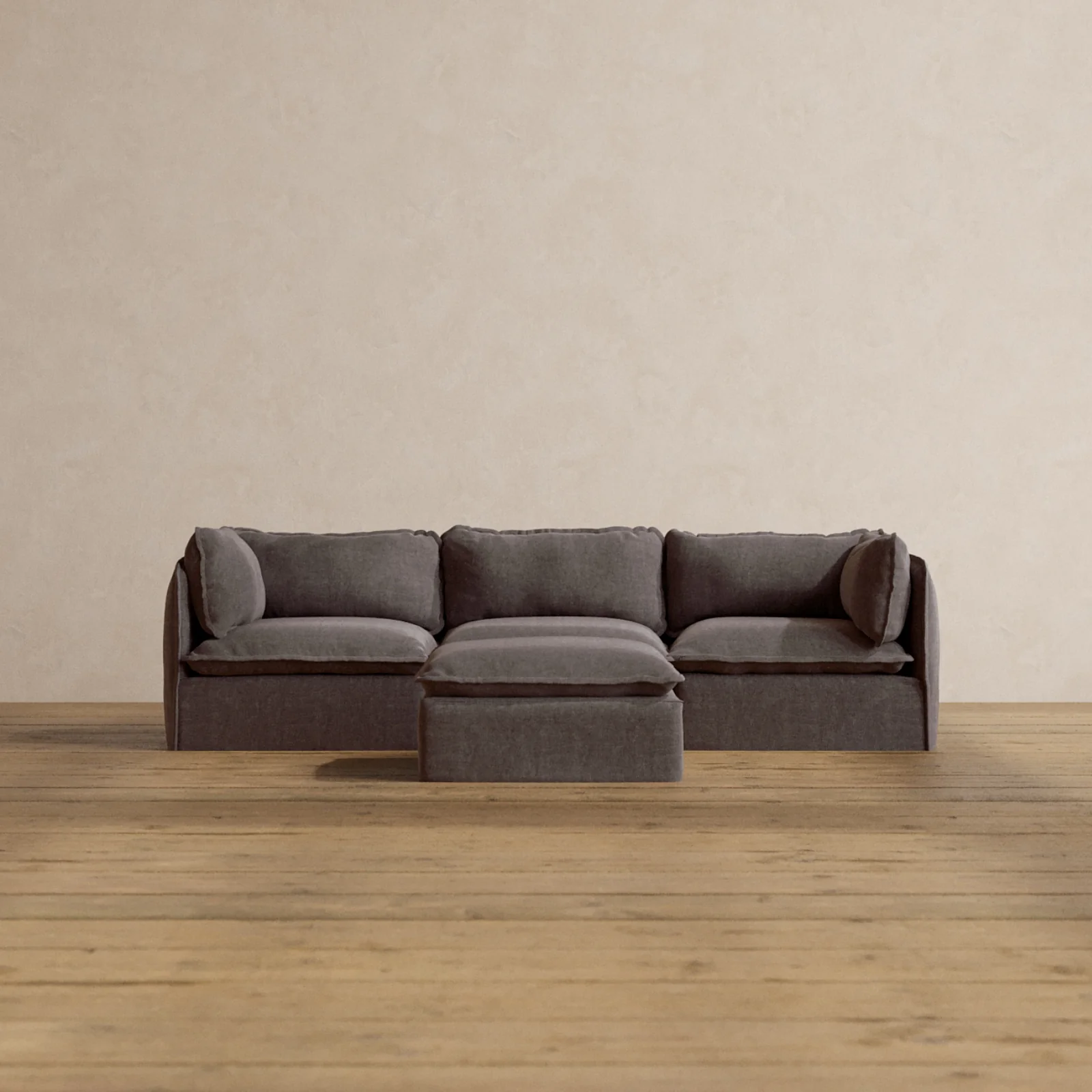 Slipcover Only - Modular Washable 3-Seater + Ottoman in Caviar
