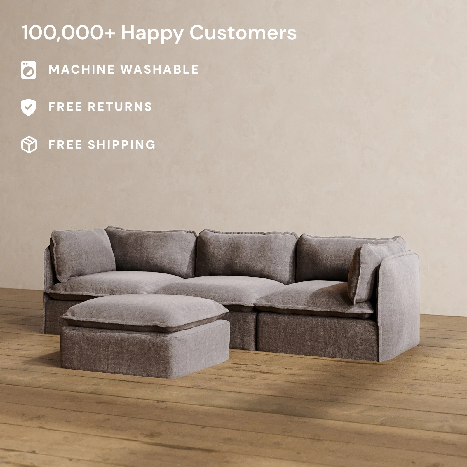 Slipcover Only - Modular Washable 3-Seater + Ottoman in Caviar - Image 2