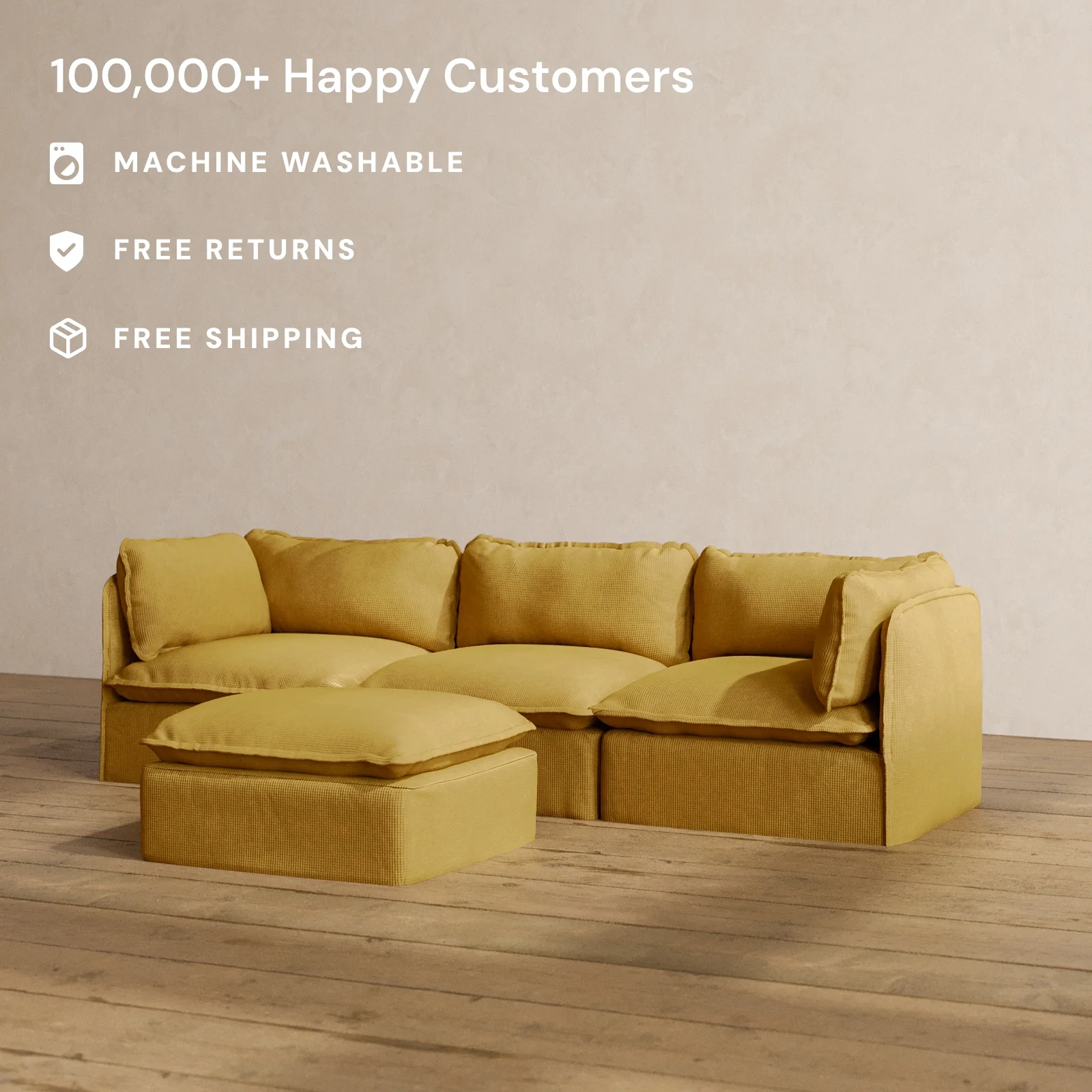 Slipcover Only - Modular Washable 3-Seater + Ottoman in Kiiro - Image 2