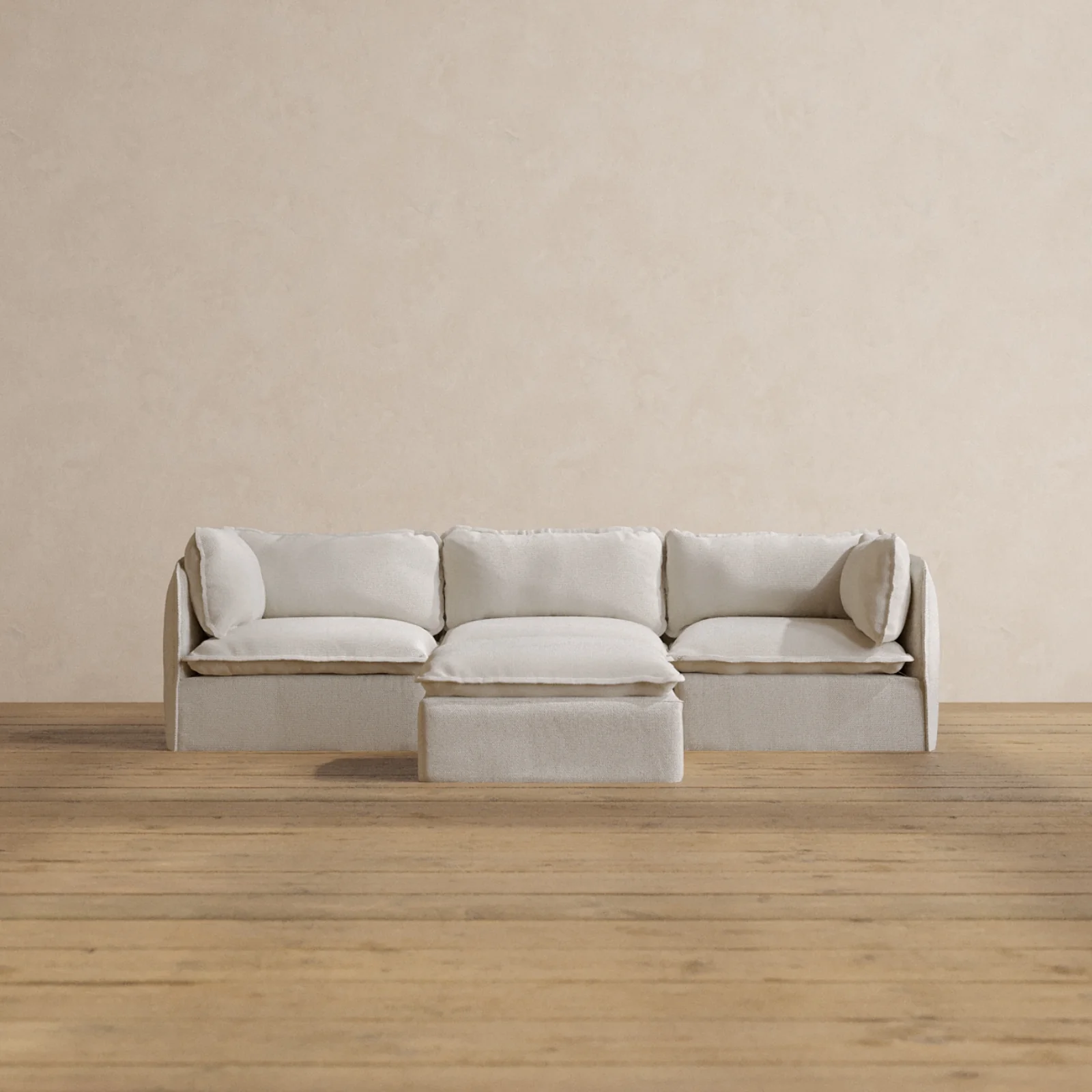 Slipcover Only - Modular Washable 3-Seater + Ottoman in Powder
