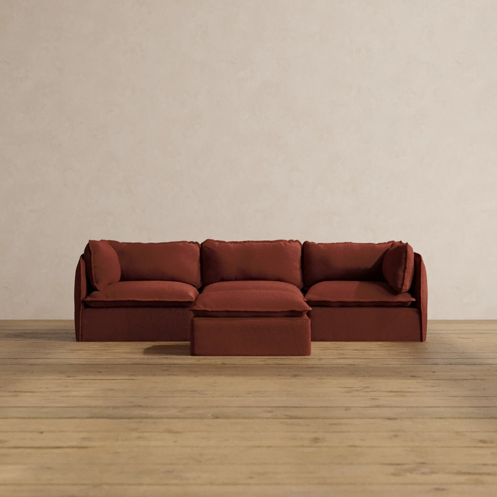 Slipcover Only - Modular Washable 3-Seater + Ottoman in Rust
