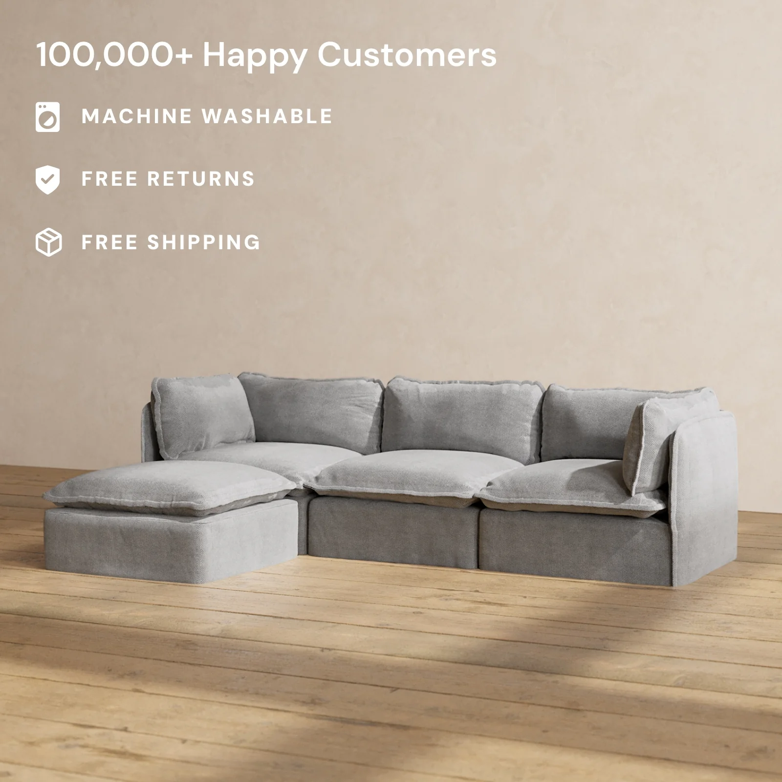 Slipcover Only - Modular Washable 3-Seater Sectional in Ash - Image 2