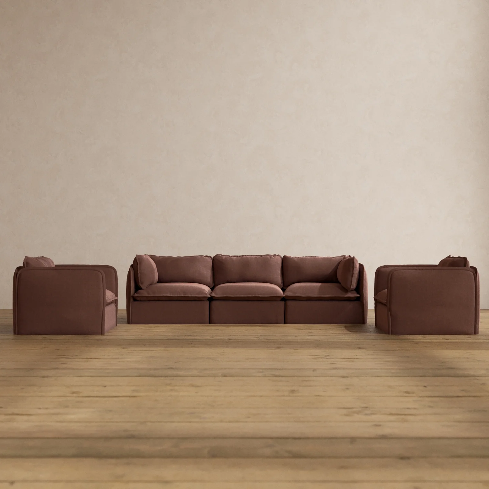 Slipcover Only - Modular Washable 3-Seater Sofa + Armchair Set in Chestnut