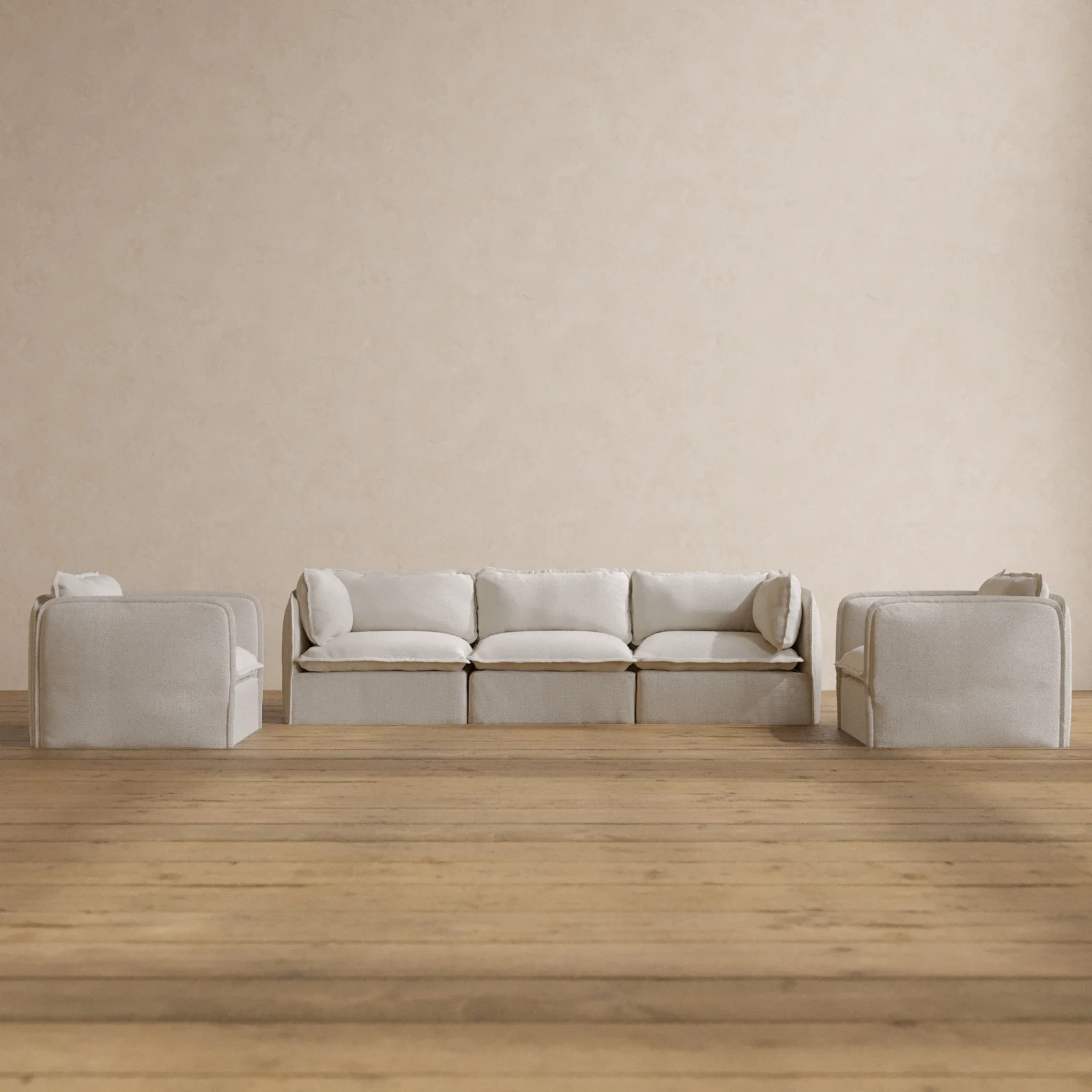 Slipcover Only - Modular Washable 3-Seater Sofa + Armchair Set in Powder