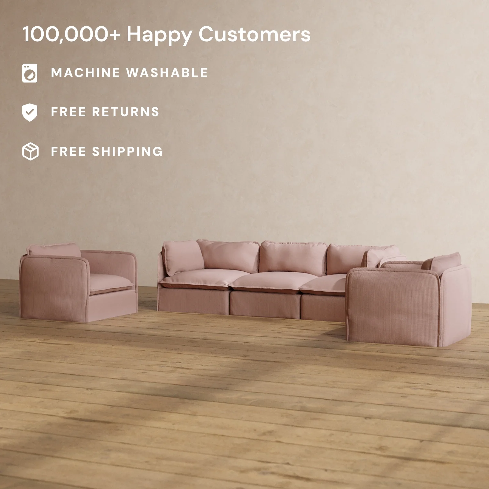 Slipcover Only - Modular Washable 3-Seater Sofa + Armchair Set in Sakura - Image 2