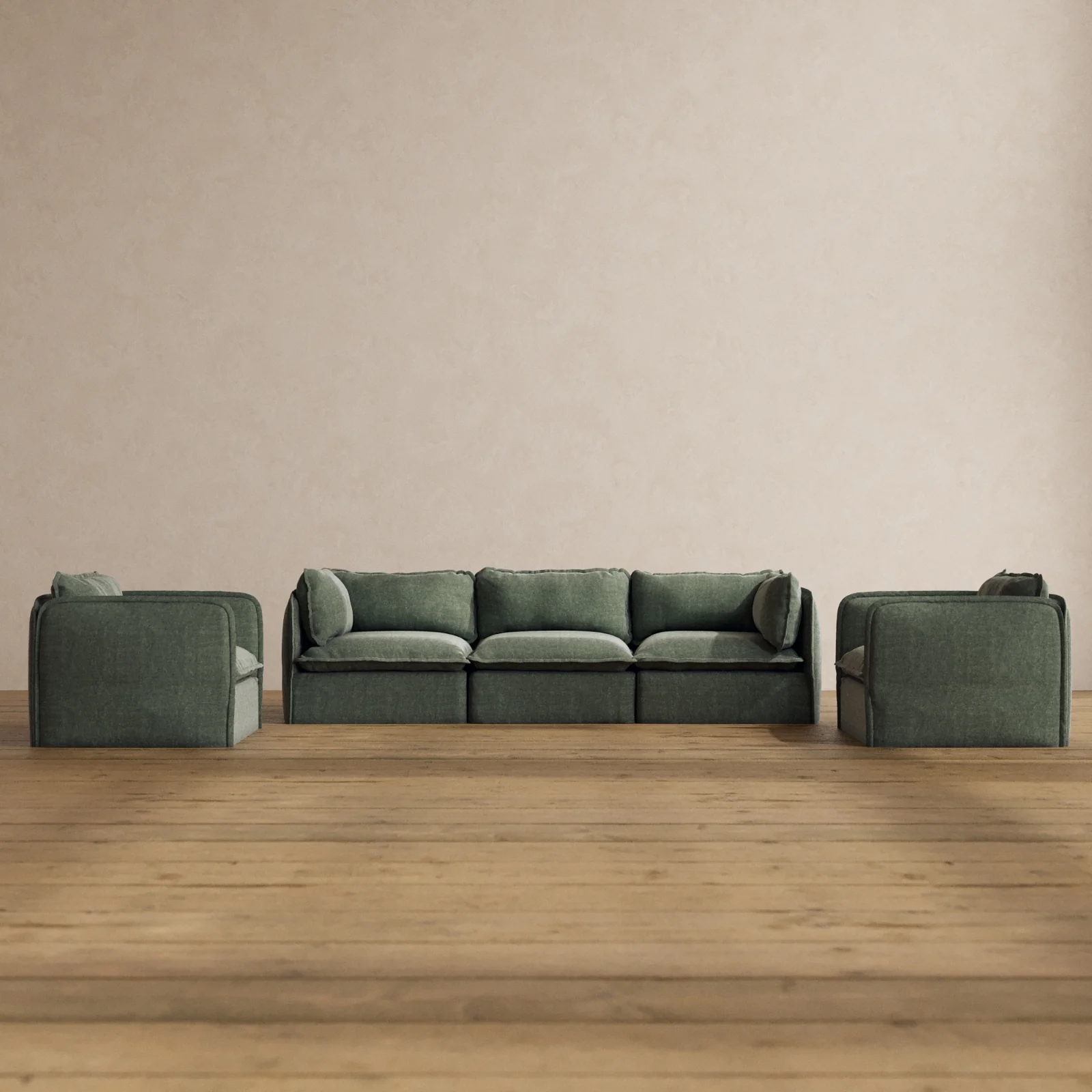 Slipcover Only - Modular Washable 3-Seater Sofa + Armchair Set in Willow
