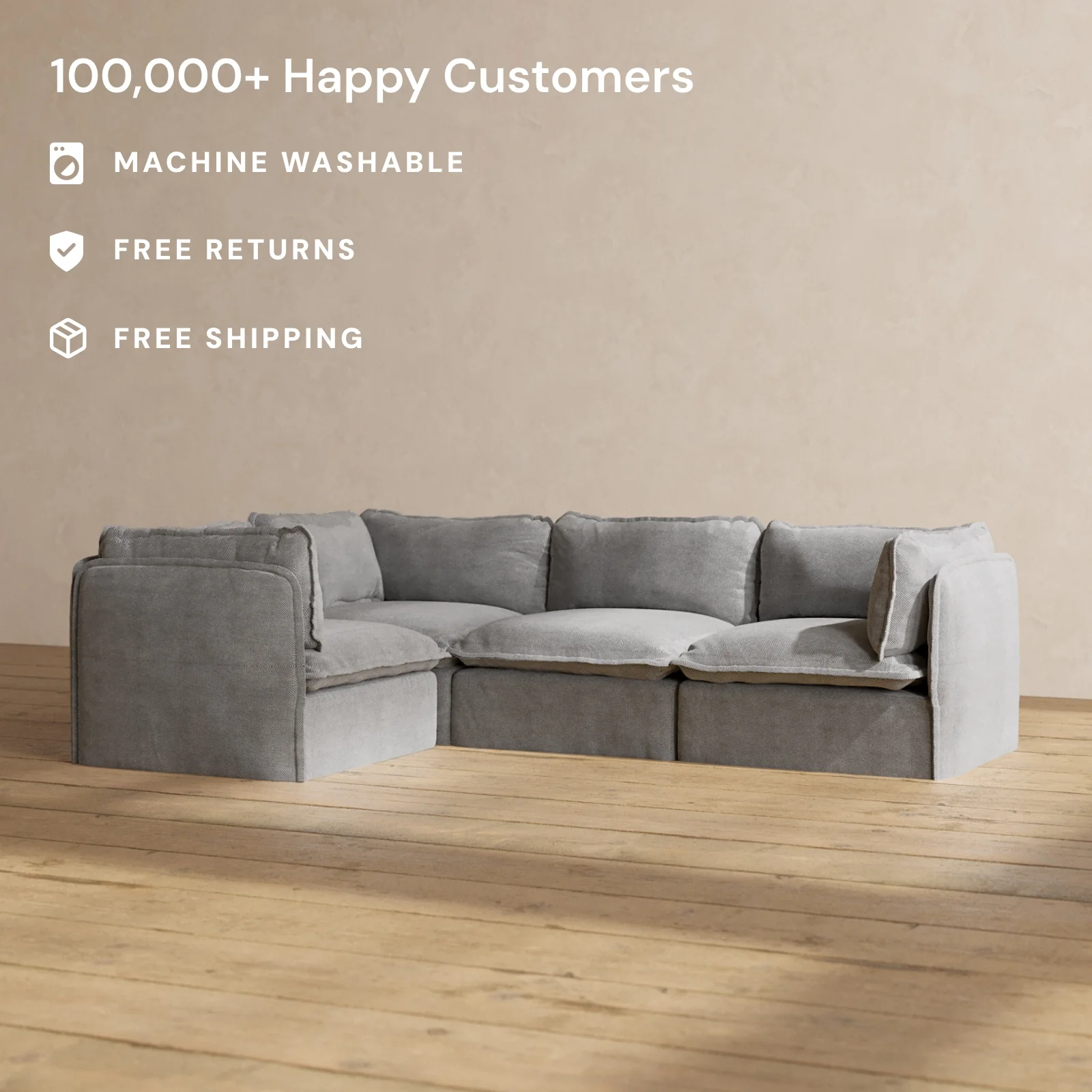 Slipcover Only - Modular Washable 4-Seater Corner Sectional in Ash - Image 2