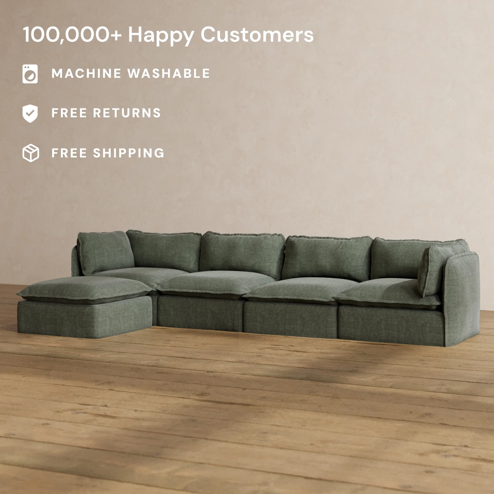 Slipcover Only - Modular Washable 4-Seater Sectional in Willow - Image 2