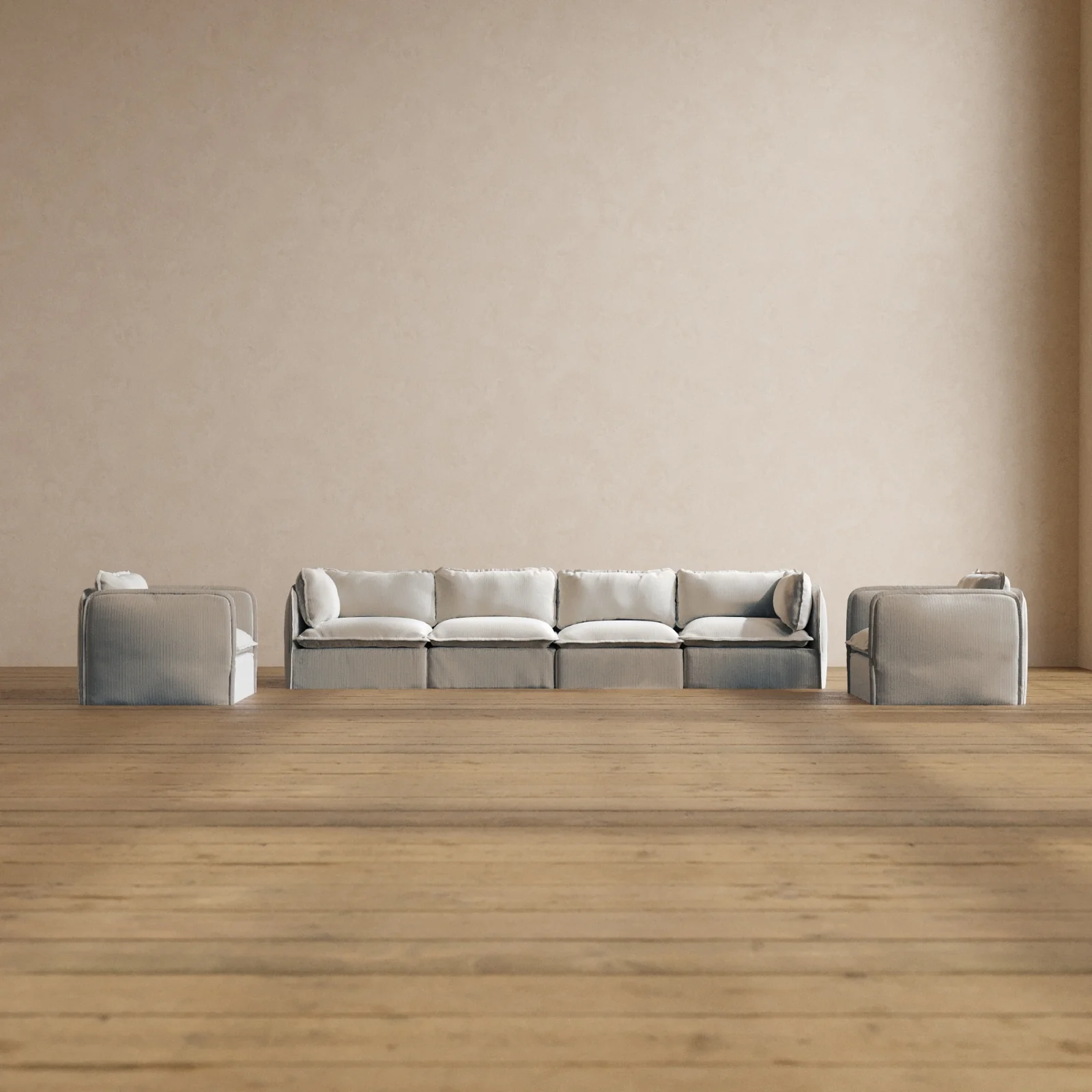 Slipcover Only - Modular Washable 4-Seater Sofa + Armchair Set in Milk