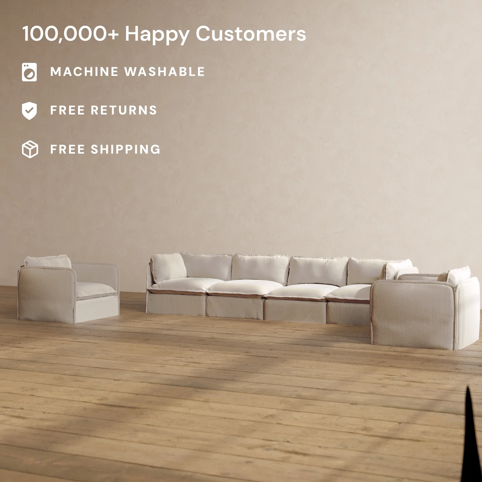 Slipcover Only - Modular Washable 4-Seater Sofa + Armchair Set in Milk - Image 2