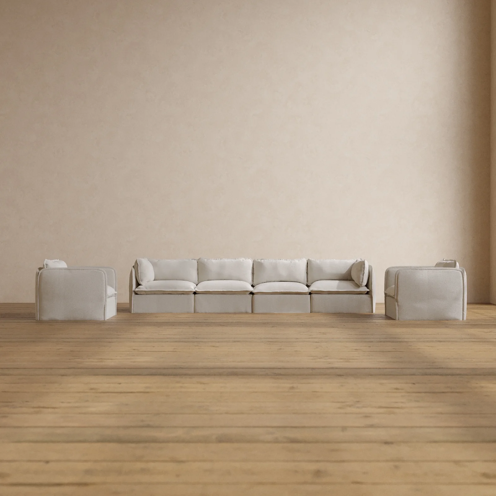 Slipcover Only - Modular Washable 4-Seater Sofa + Armchair Set in Powder