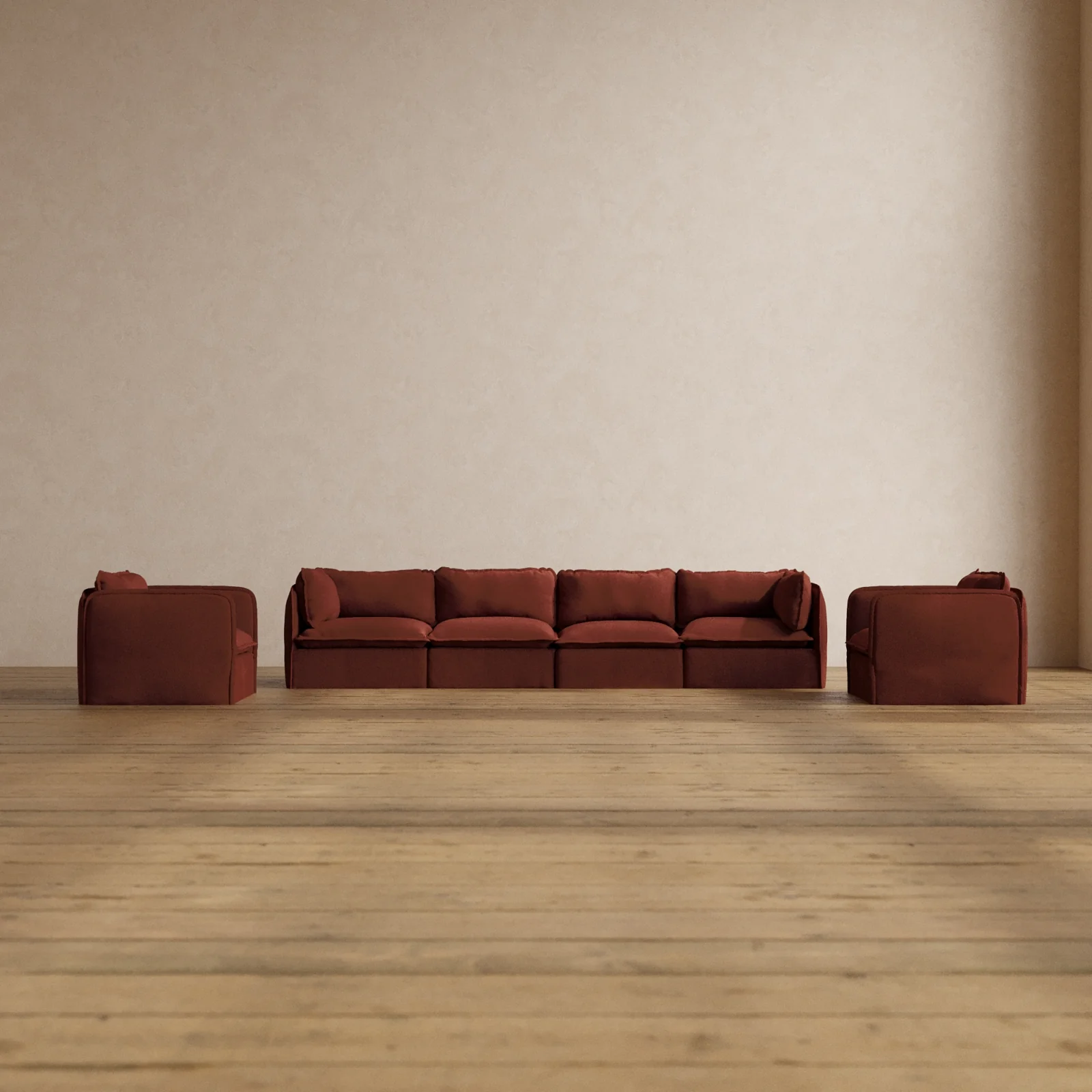 Slipcover Only - Modular Washable 4-Seater Sofa + Armchair Set in Rust