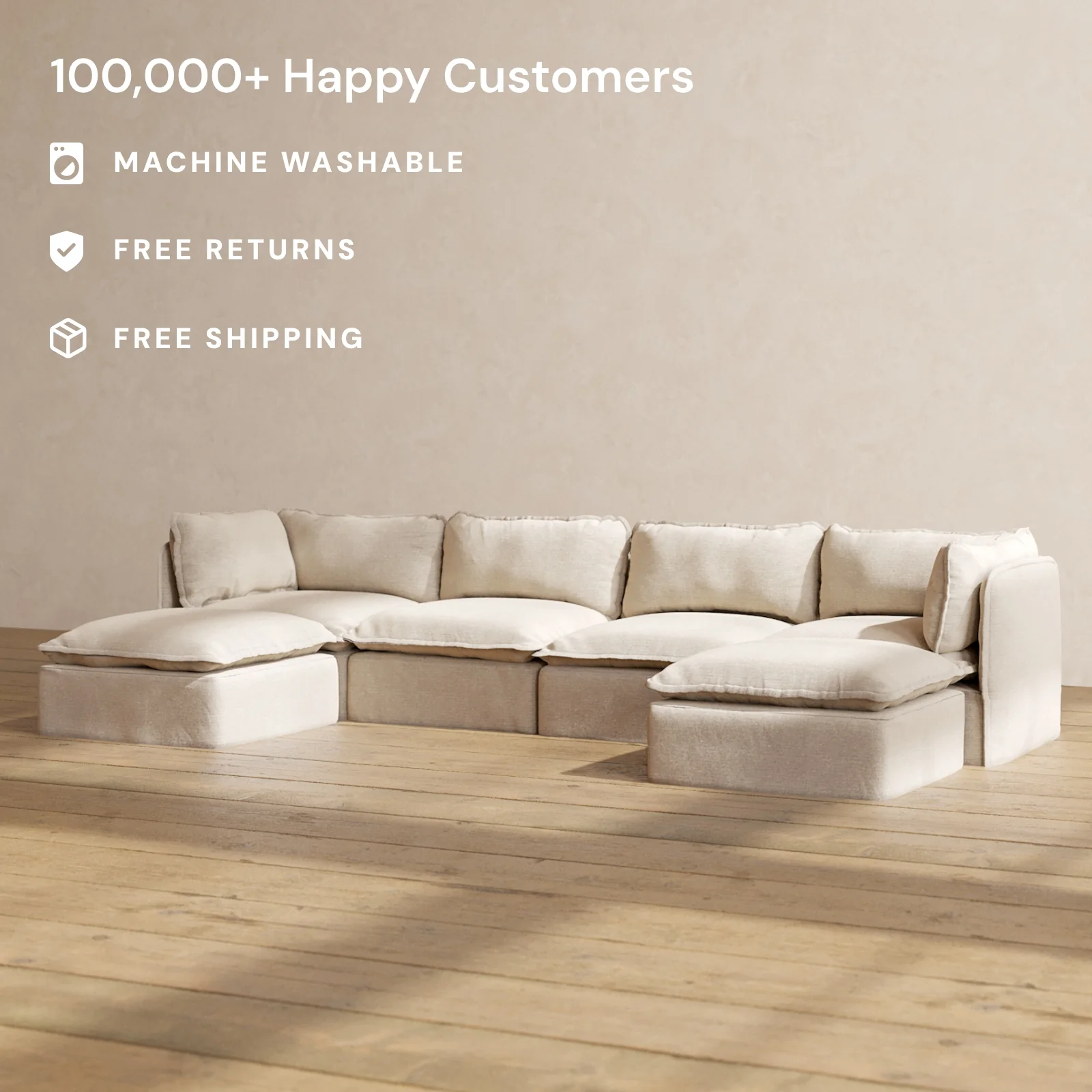 Slipcover Only - Modular Washable 4-Seater U-Sectional in Oat - Image 2