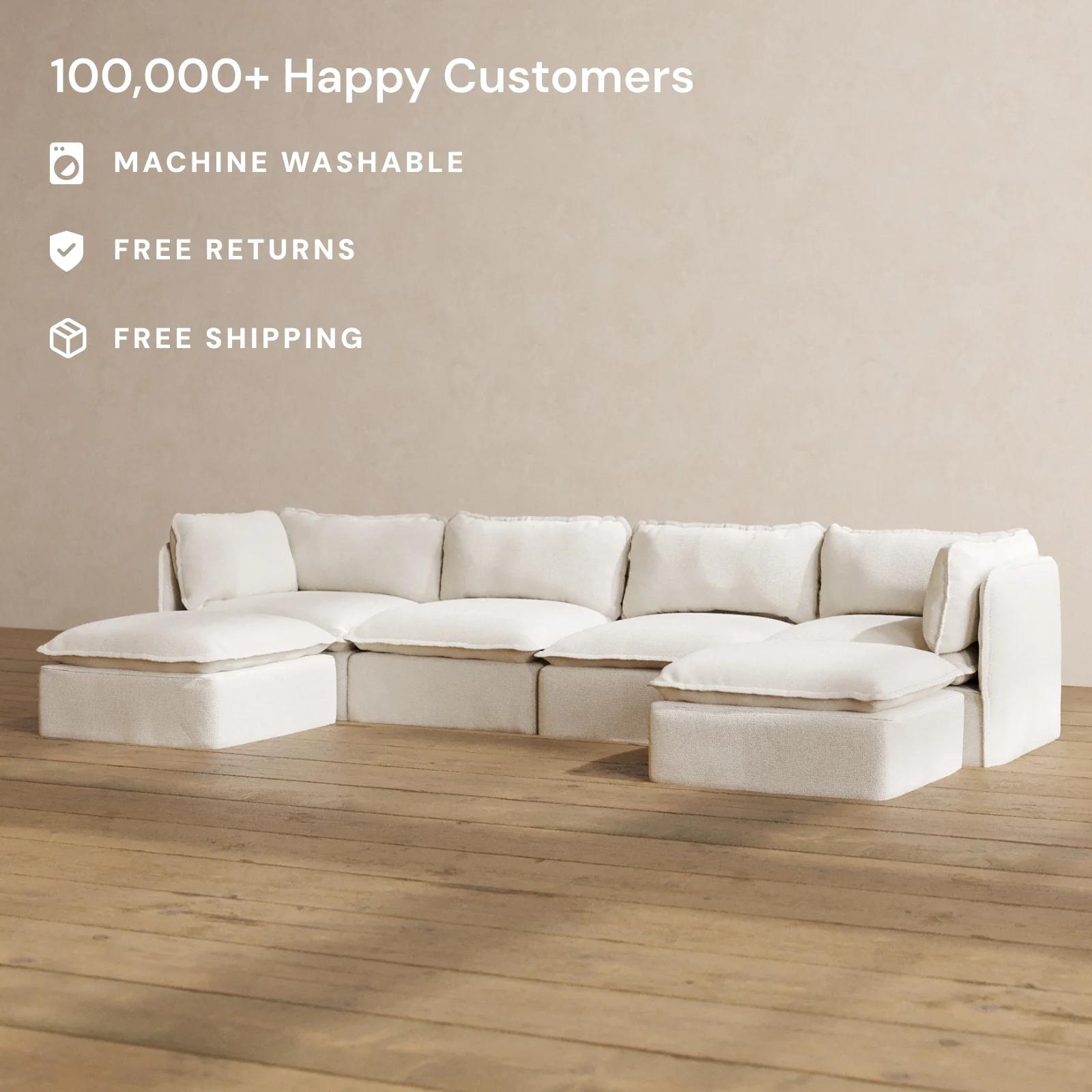Slipcover Only - Modular Washable 4-Seater U-Sectional in Powder - Image 2