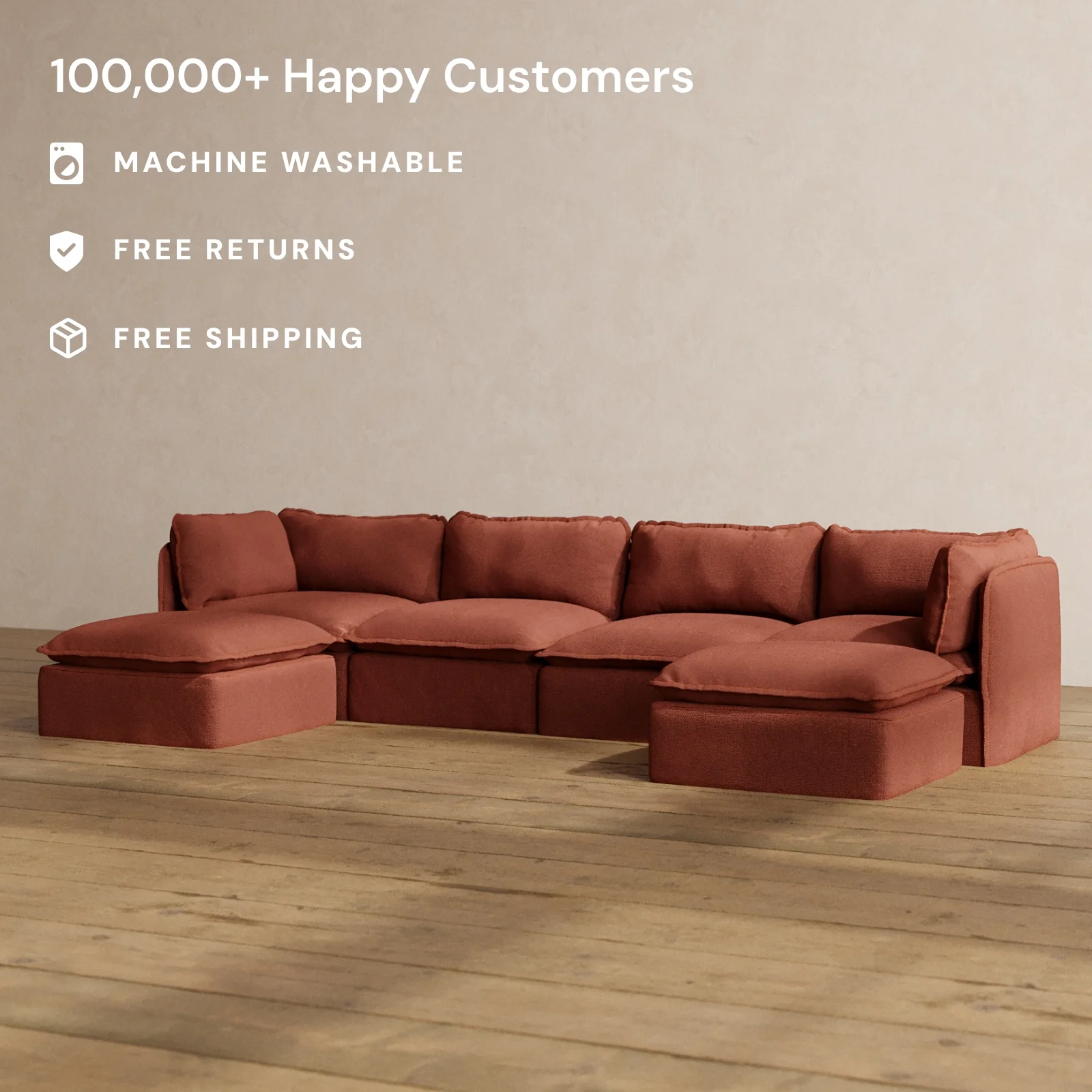 Slipcover Only - Modular Washable 4-Seater U-Sectional in Rust - Image 2