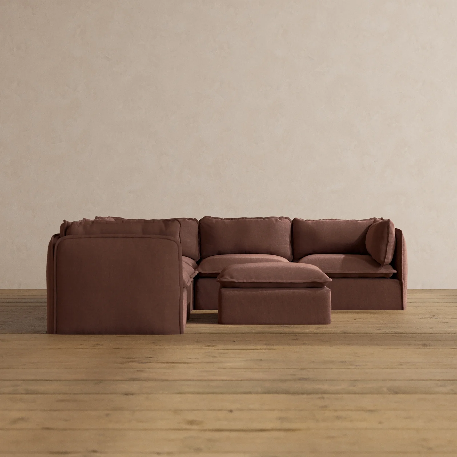Slipcover Only - Modular Washable 5-Seater Corner Sectional + Ottoman in Chestnut