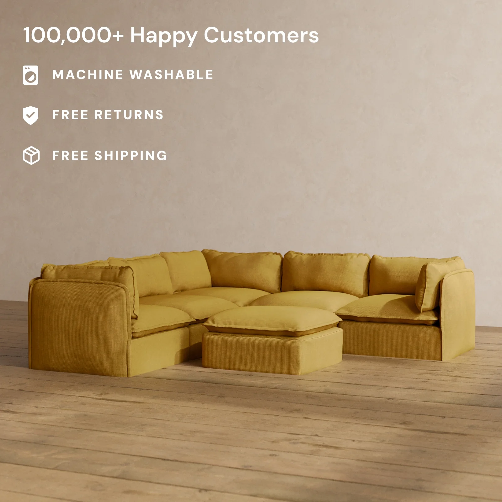Slipcover Only - Modular Washable 5-Seater Corner Sectional + Ottoman in Kiiro - Image 2