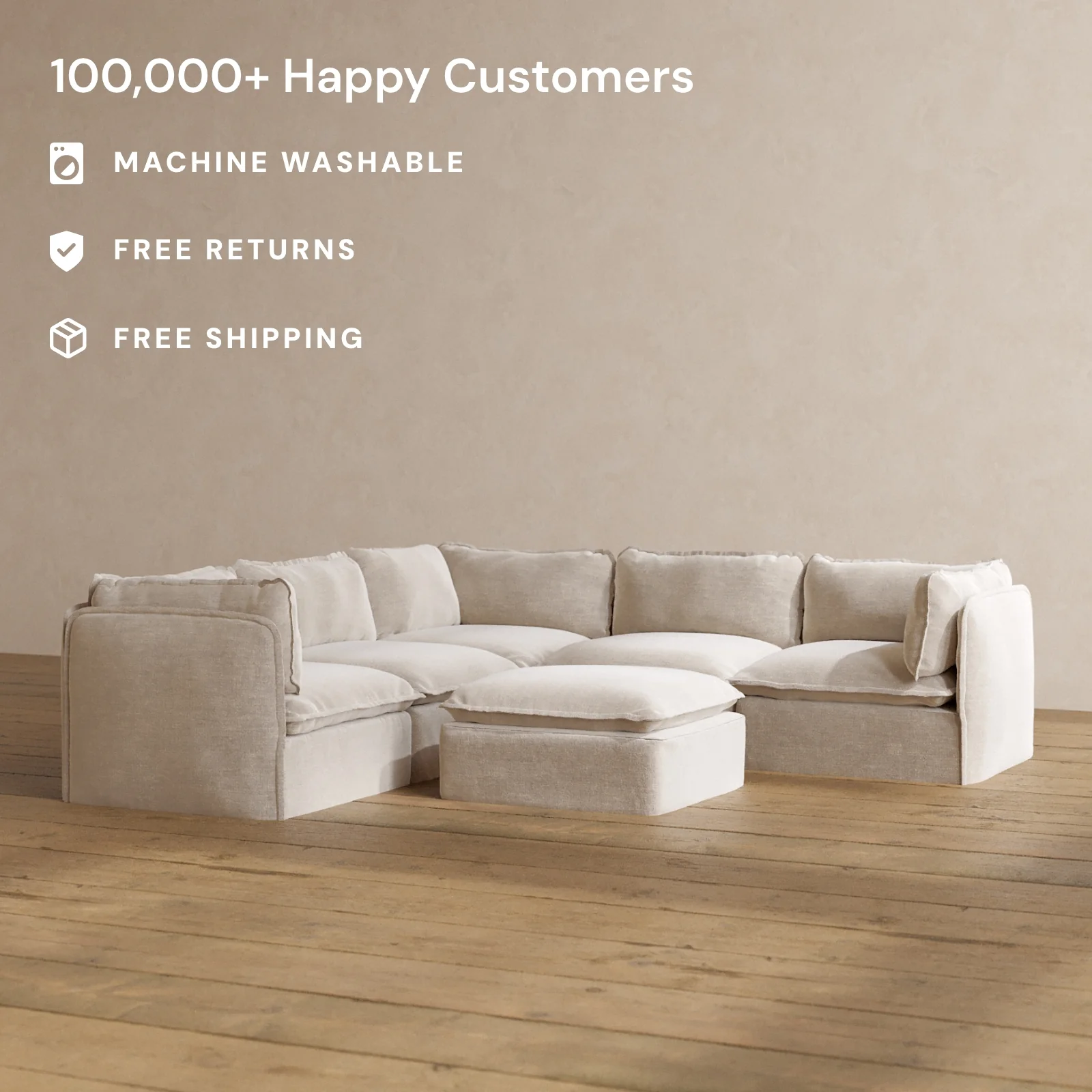 Slipcover Only - Modular Washable 5-Seater Corner Sectional + Ottoman in Mist - Image 2