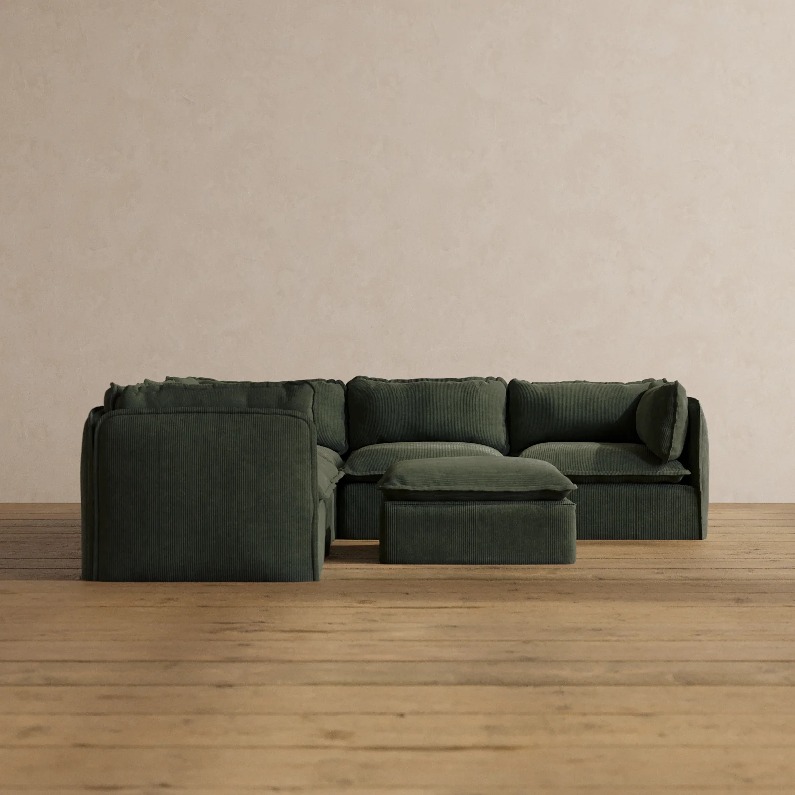 Slipcover Only - Modular Washable 5-Seater Corner Sectional + Ottoman in Olivine
