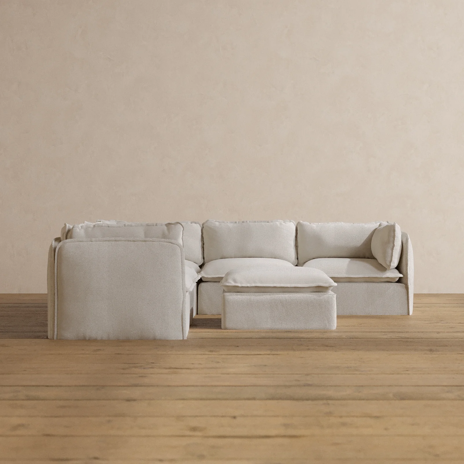 Slipcover Only - Modular Washable 5-Seater Corner Sectional + Ottoman in Powder