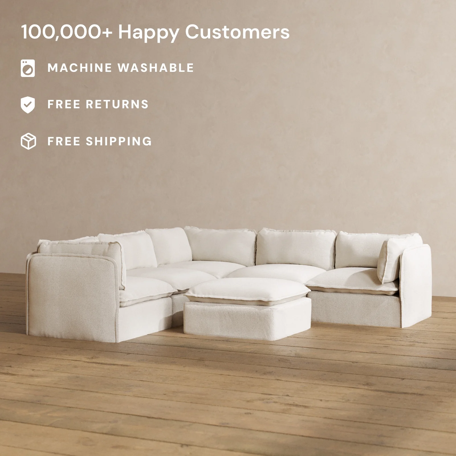 Slipcover Only - Modular Washable 5-Seater Corner Sectional + Ottoman in Powder - Image 2