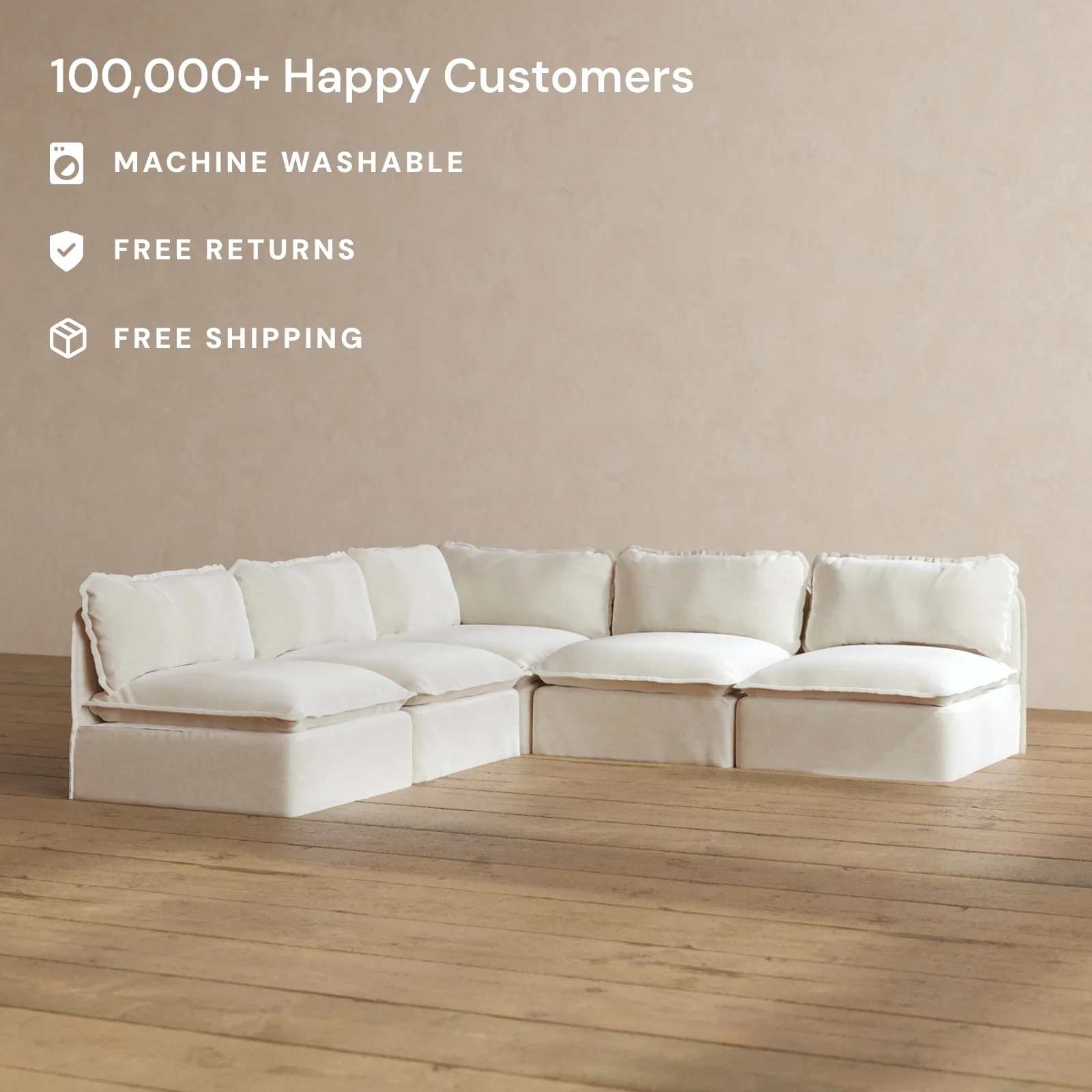 Slipcover Only - Modular Washable 5-Seater Open-Ends Corner Sectional in Coco - Image 2