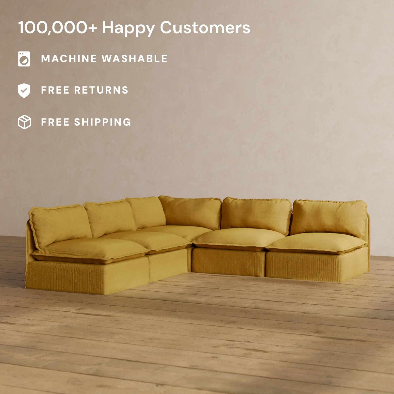 Slipcover Only - Modular Washable 5-Seater Open-Ends Corner Sectional in Kiiro - Image 2